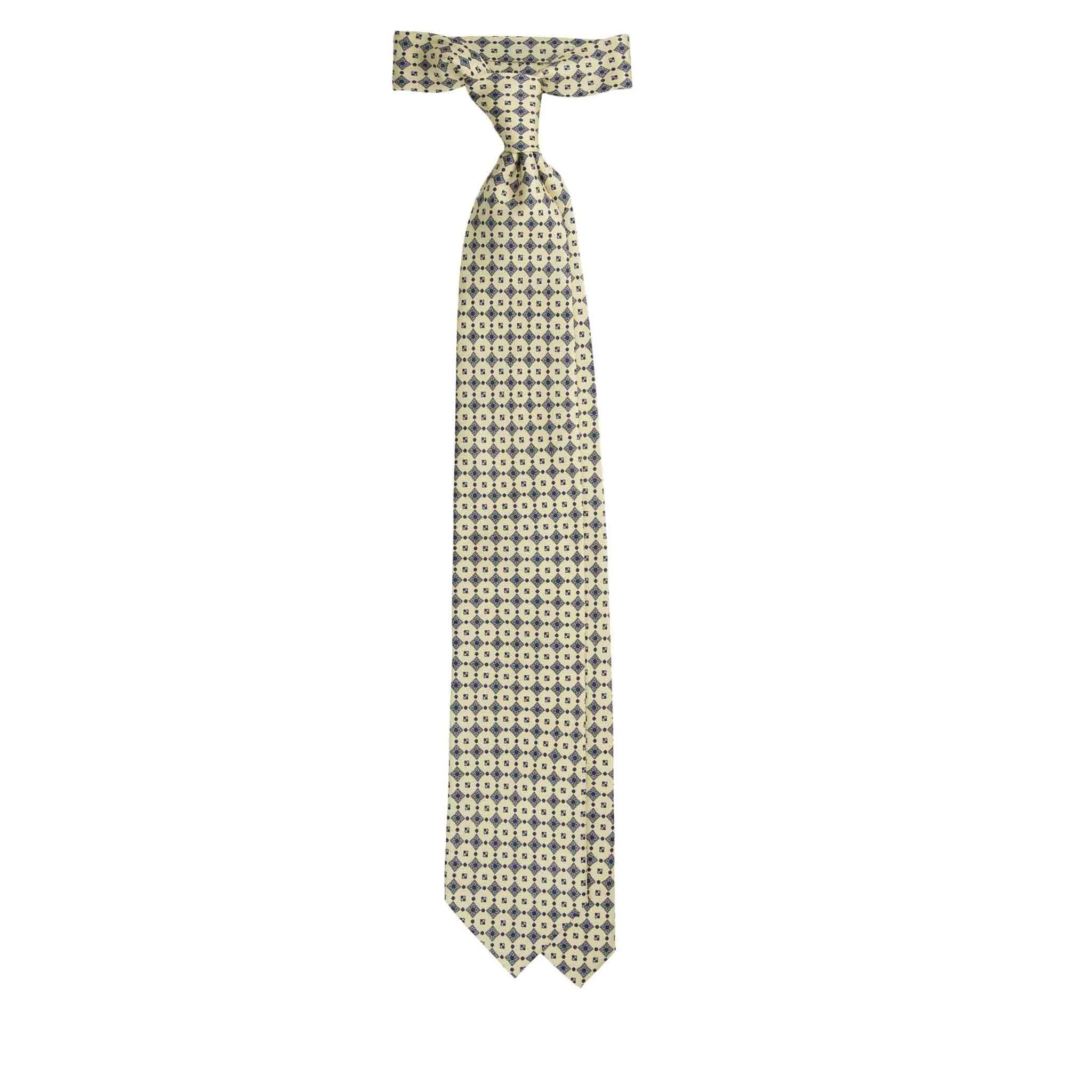 Serà Fine Silk Yellow Silk Tie with Blue Square Pattern