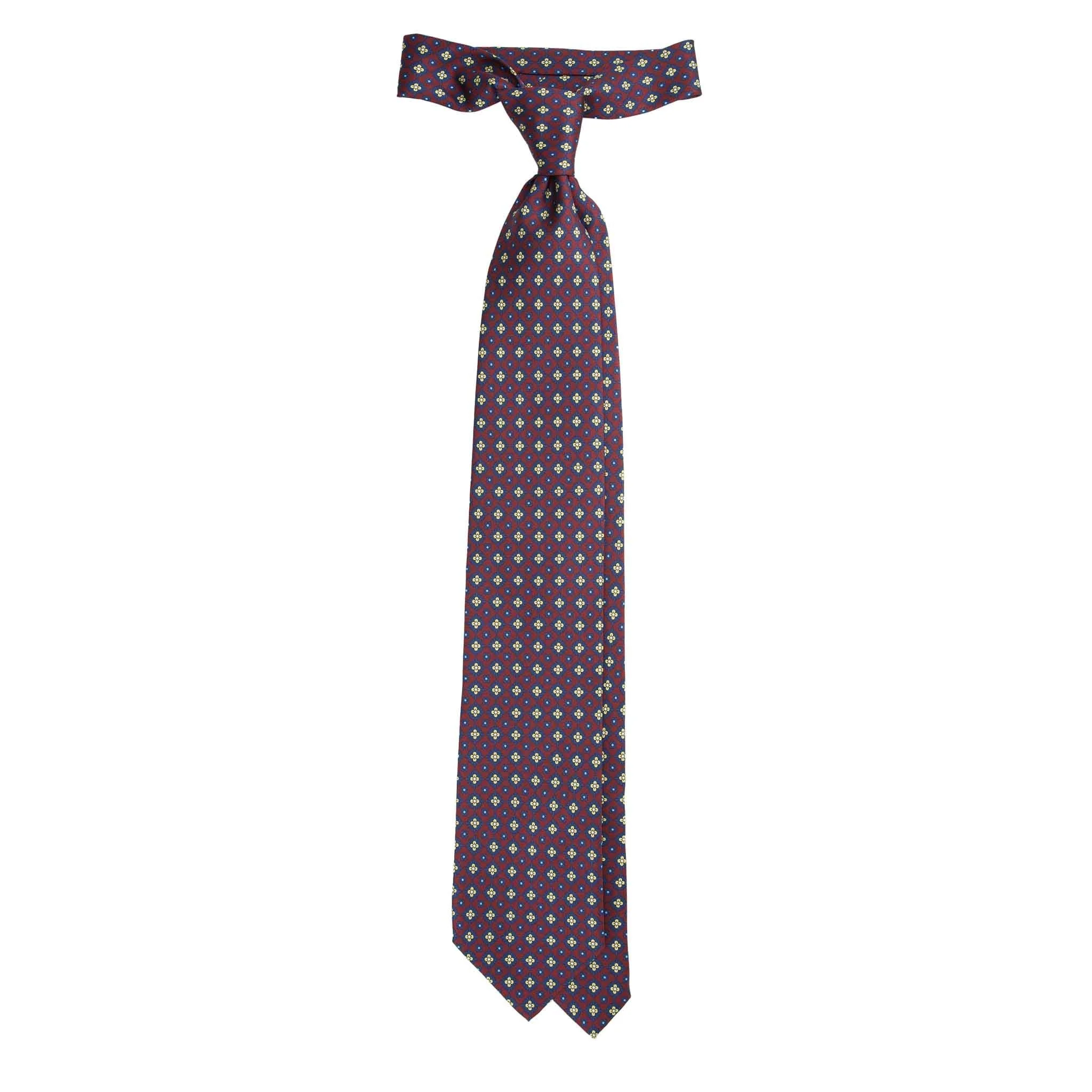 Serà Fine Silk Burgundy Silk Tie with Navy Blue and Yellow Floral Pattern