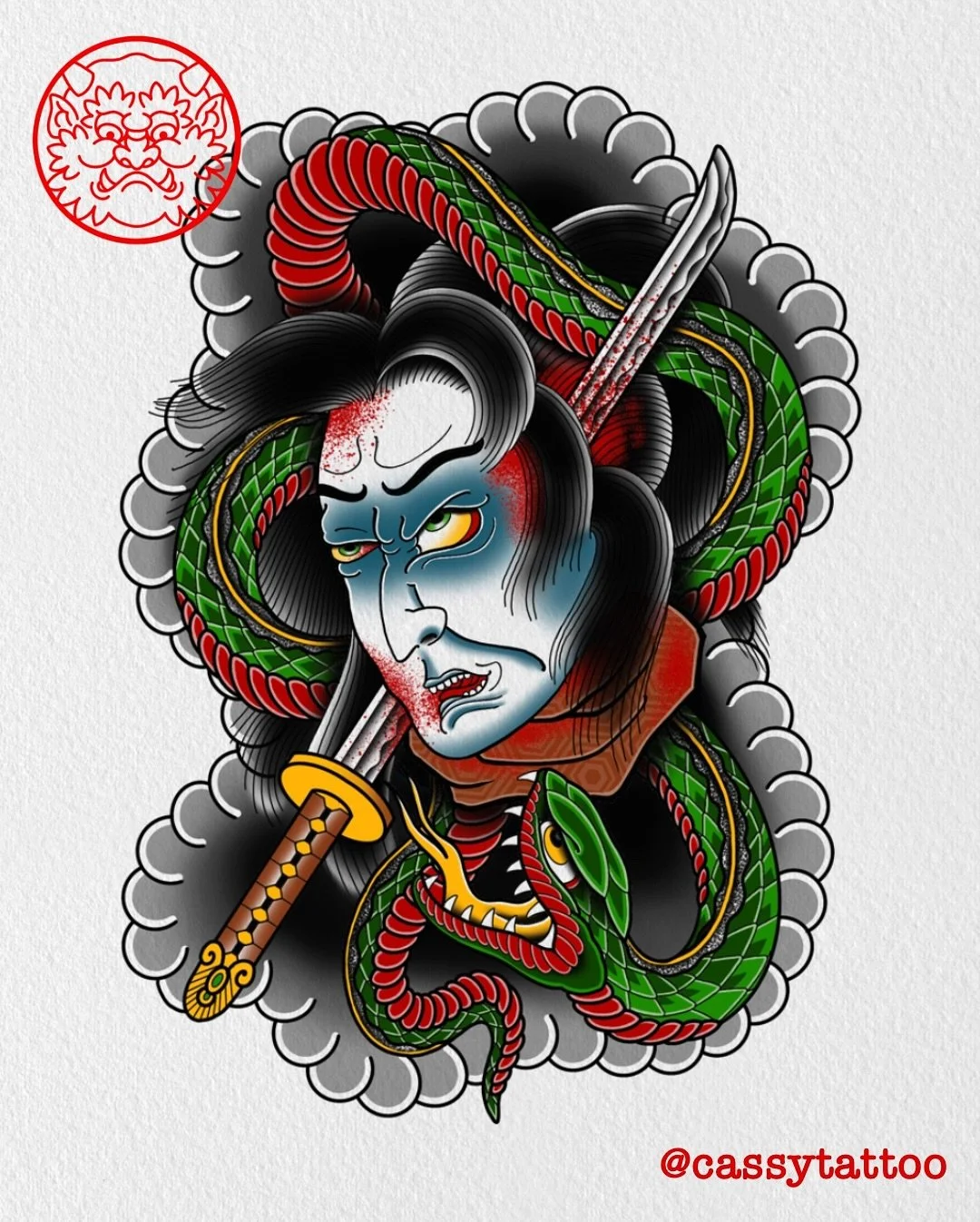 Brand newwwww wanna dooooo! 

I drew this snake and namakubi design and would very, very much like to tattoo it! And if you slide left 👈🏻 I&rsquo;ve even supplied you with some suggested placements. 

If you want to get this design, or if you have 