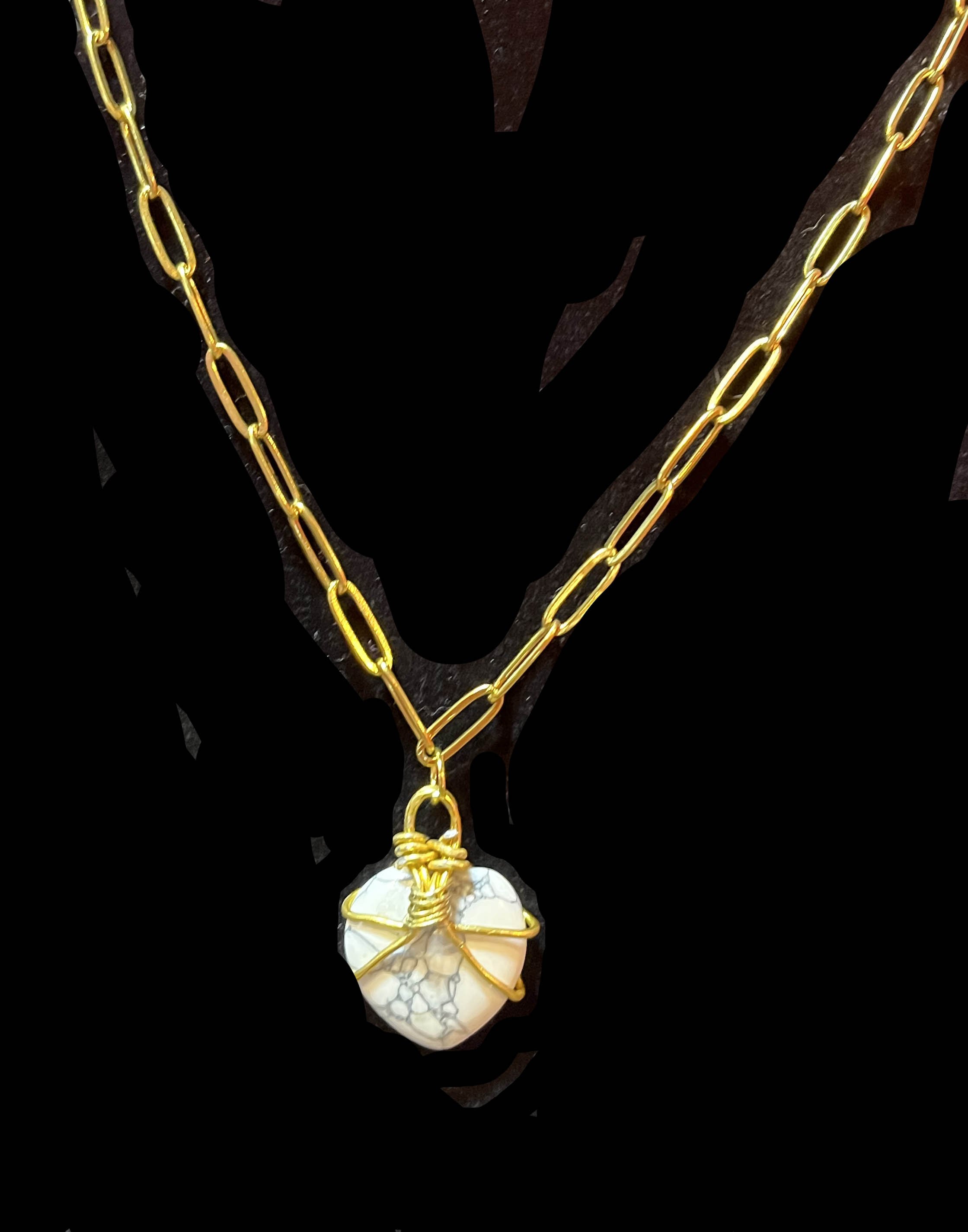 Wrapped Stone - Goldtone Paperclip Chain.jpg