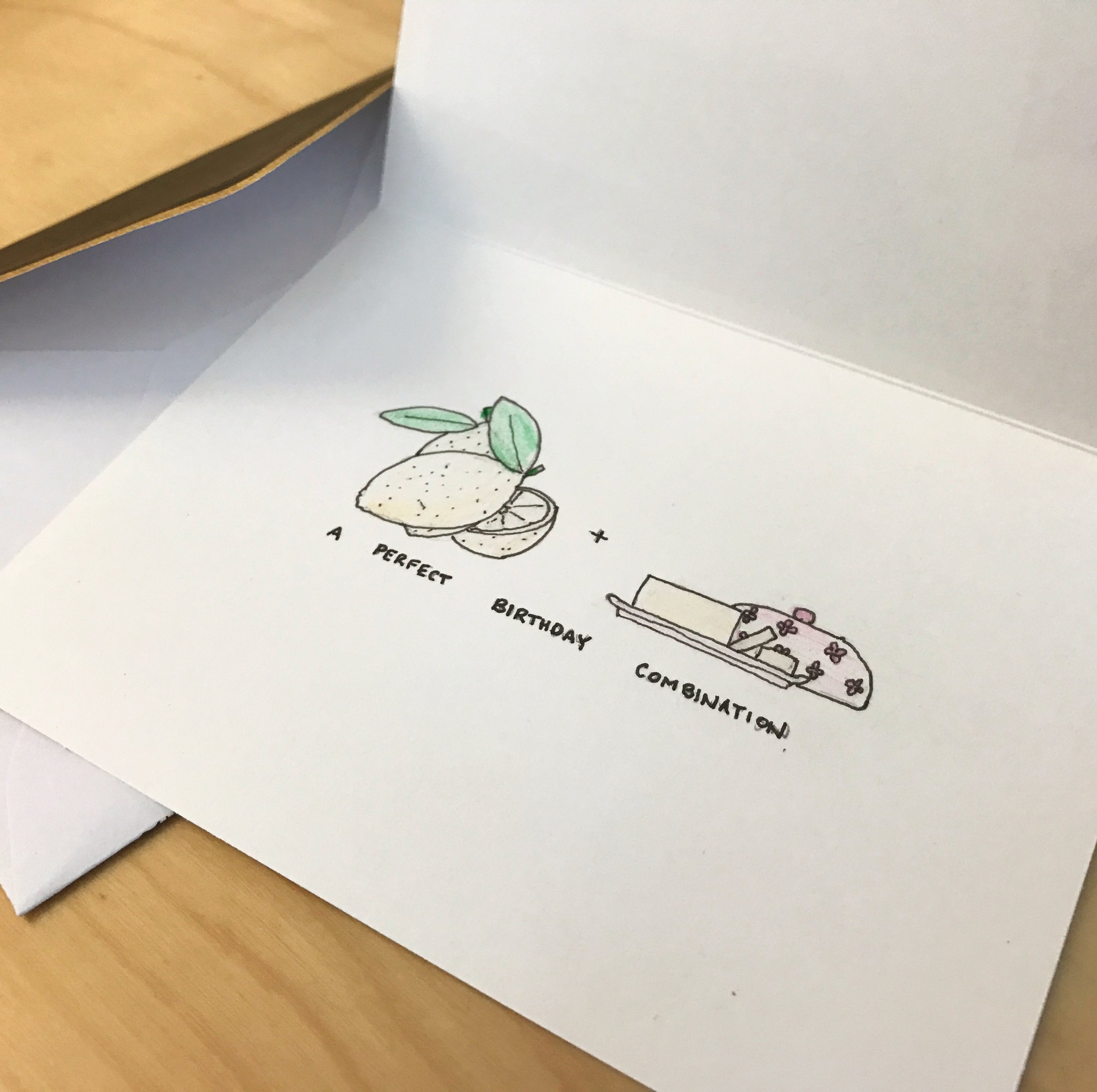 A cut lemon next to butter on a floral butter dish with the caption A perfect Birthday Combination