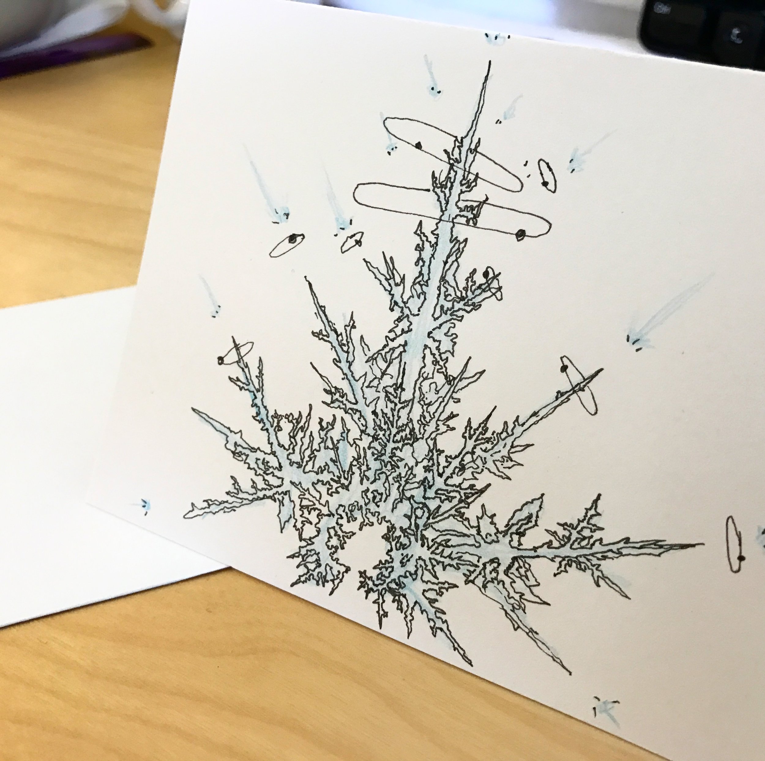 An ice crystals with smaller and smaller fractal spears of ice coming off it in every direction