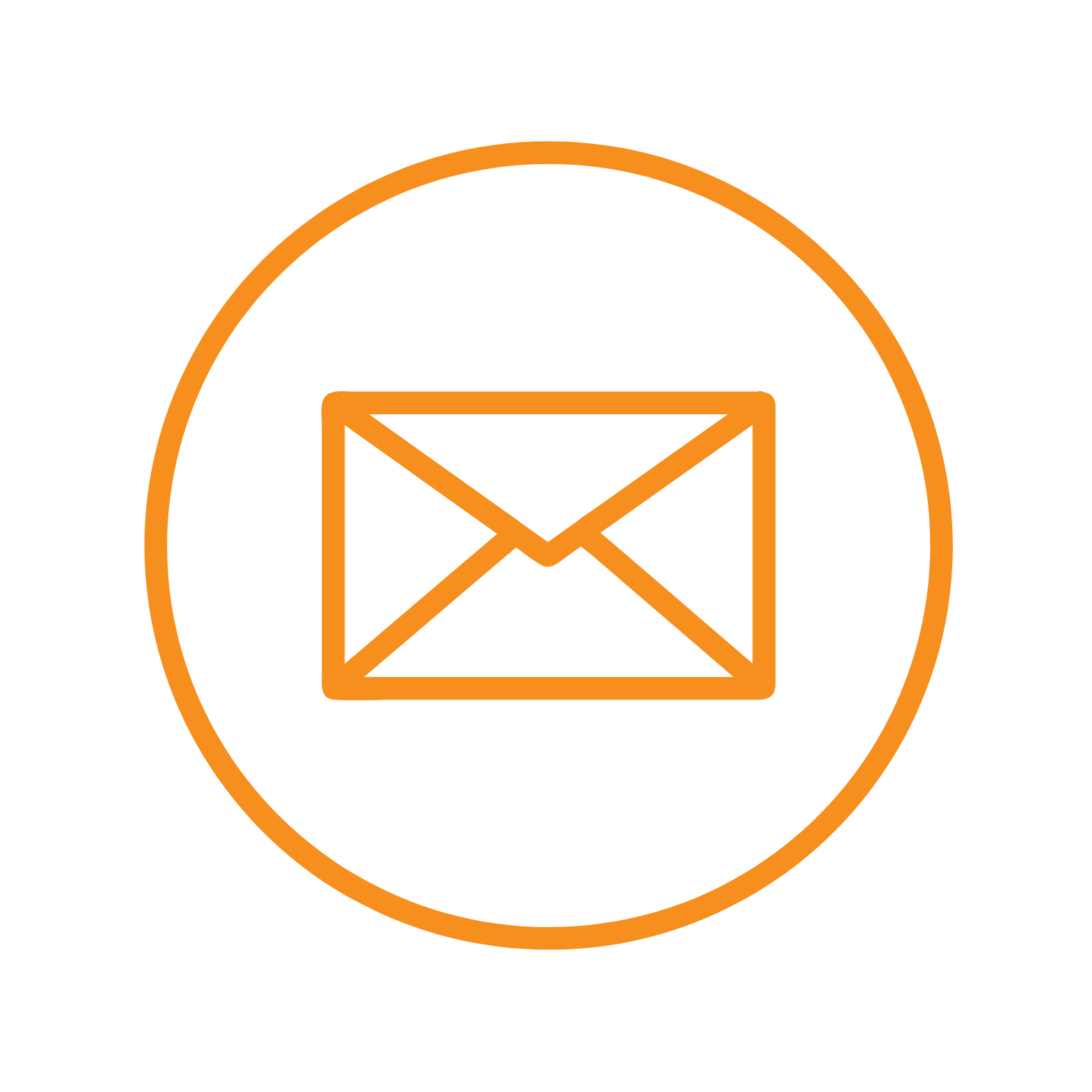 Email icon inside an orange circle on a black background