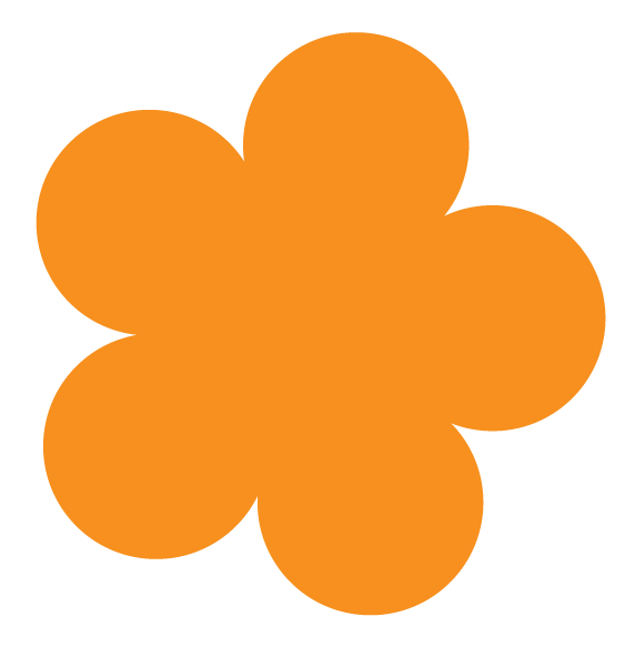 Graphic of an orange flower with six rounded petals.