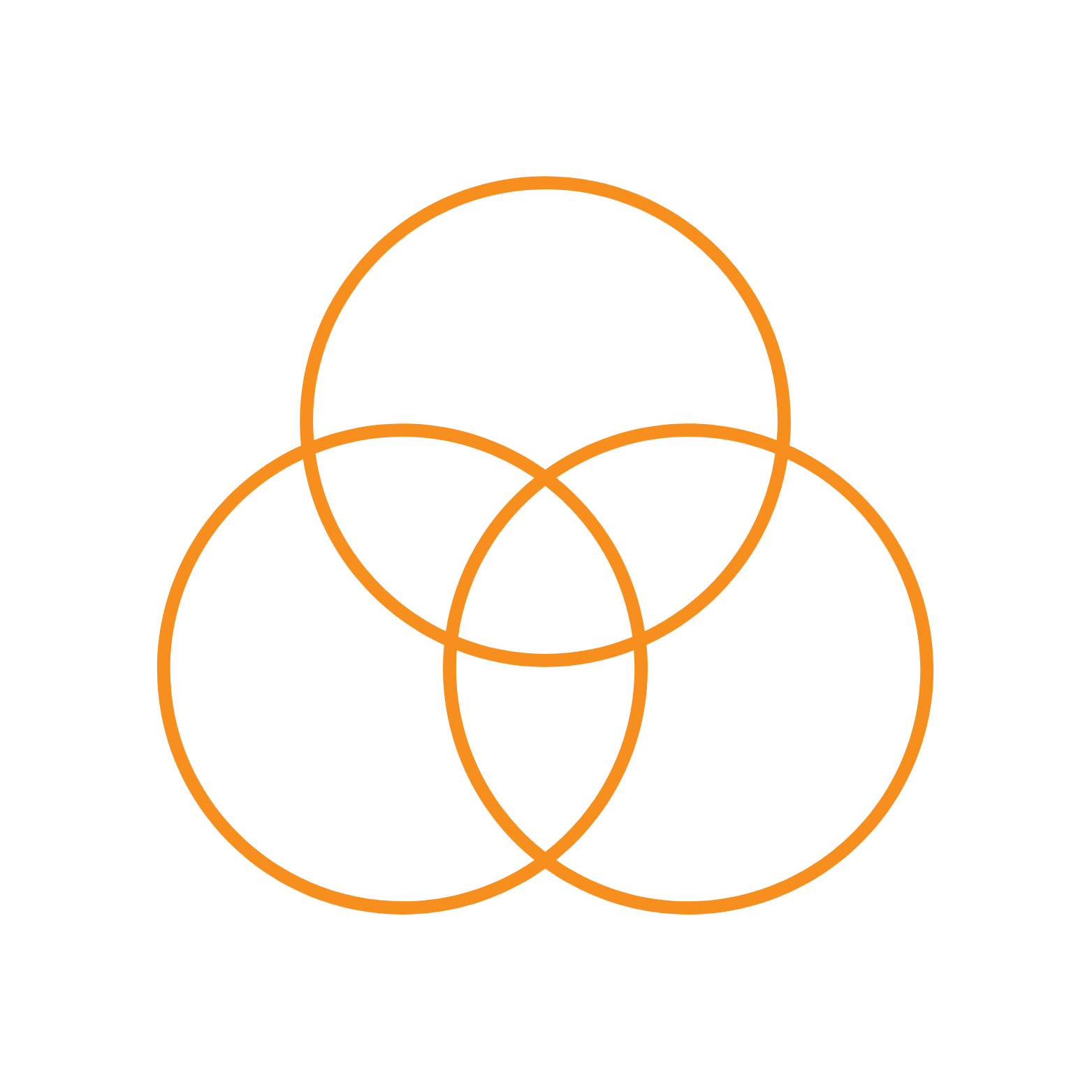 Five orange circles overlapping on a black background.