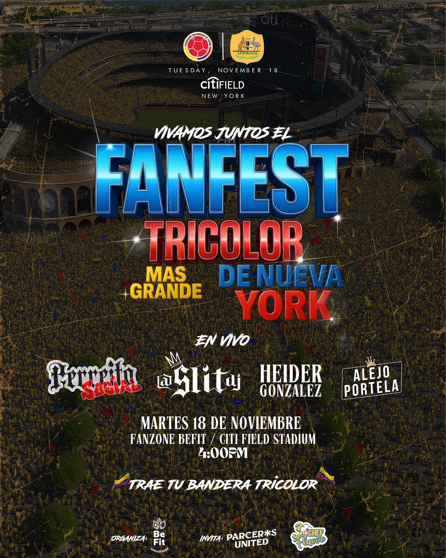 Los espero a todos en el Citi Field en el fan fest de @befitsmoothiesofficial previa a el partido de nuestra hermosa Selecci&oacute;n Colombia! 🇨🇴❤️
All&iacute; estar&eacute; yo cantando esos vallenatos que nos representan a los Colombianos! Nos ve