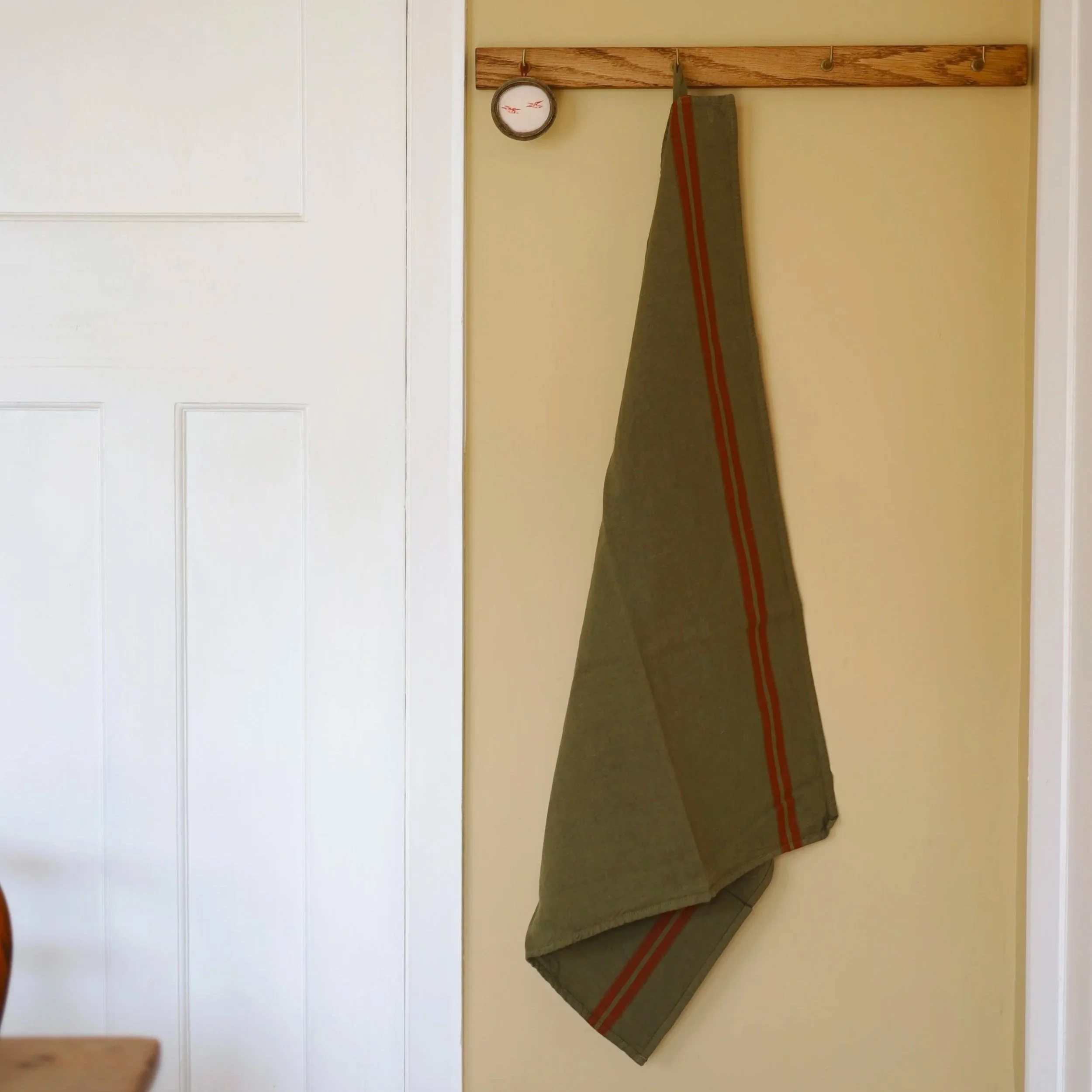 french linen kitchen towel - olive stripe
