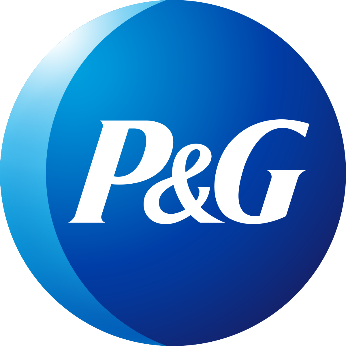 P&G logo in a blue circle with a gradient background.