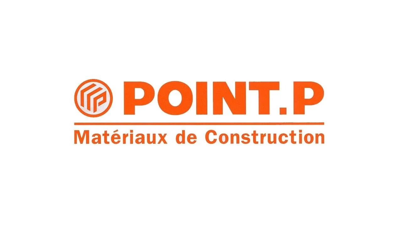 Logo of POINT.P, a company specializing in construction materials, featuring an orange circular emblem with a stylized letter P and the company name and slogan in orange text.