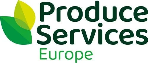 Logo for Produce Services Europe featuring three green leaves and the company name.