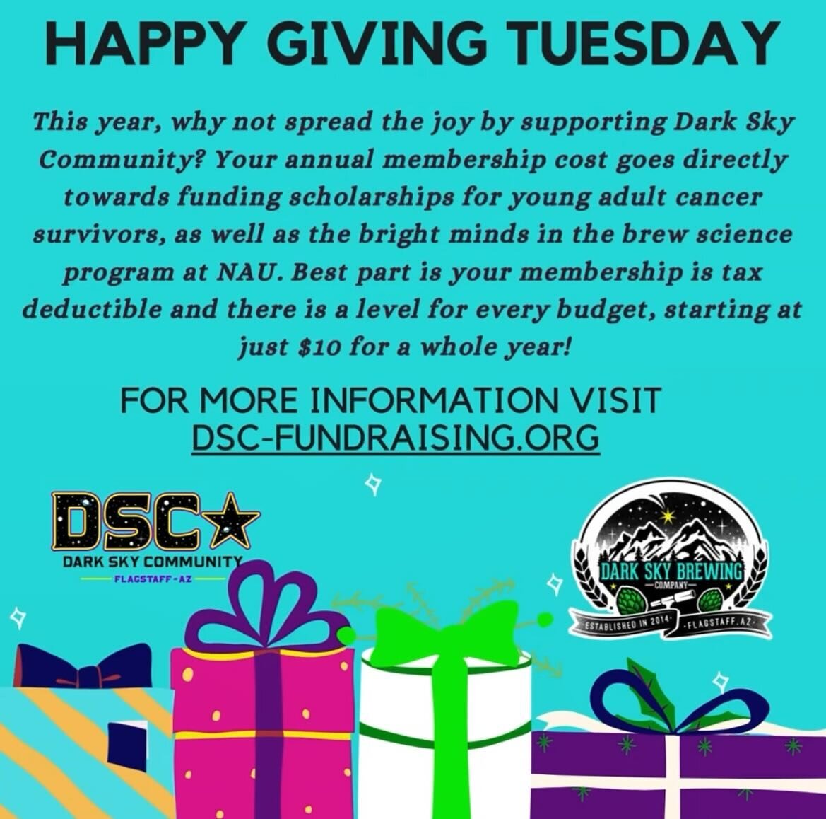 This year for #givingtuesday why not help us spread joy around the state by supporting Dark Sky Community? Your annual membership costs goes directly towards our scholarship programs and is tax deductible! We have membership levels for every budget:
