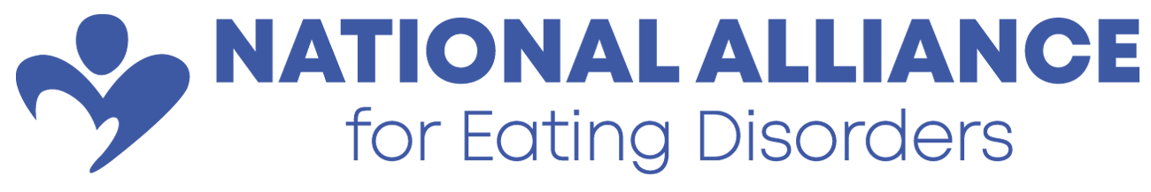 Logo of the National Alliance for Eating Disorders, featuring a stylized heart and figure in blue, with the organization name in bold uppercase and lowercase text.