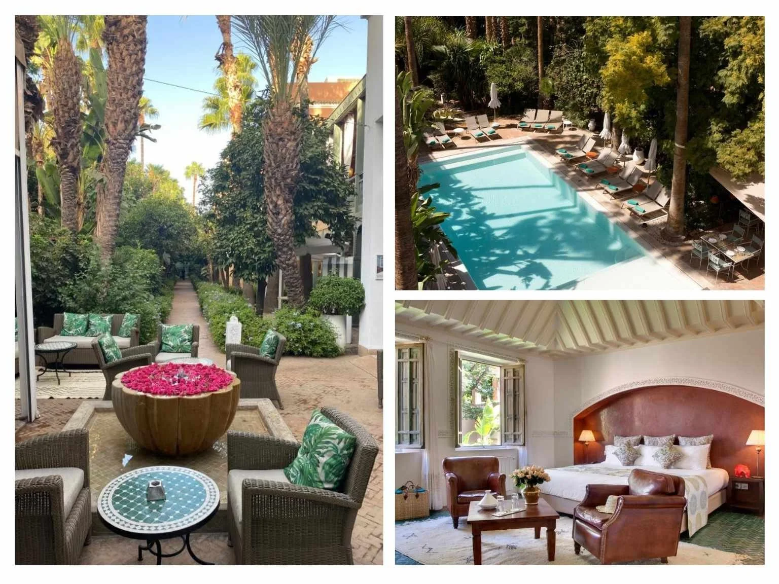 馬拉喀什老城區住宿 Les Jardins de la Medina 內部空間精緻有質感，還有非常漂亮的泳池與大又乾淨的房間。