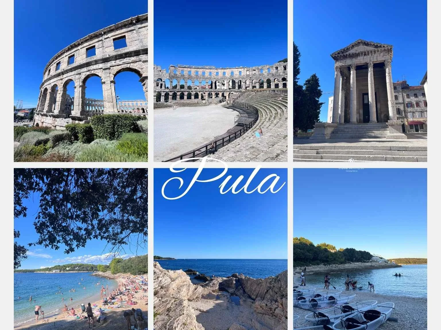 羅維尼周邊一日遊小鎮普拉，集合古蹟景點與海邊風景的綜合照片。