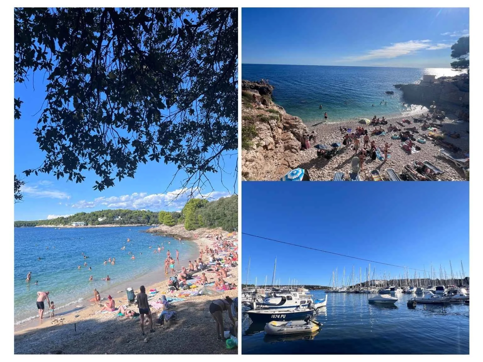 普拉海灘上許多遊客曬太陽，搭配清澈海水與漂亮的海岸線。