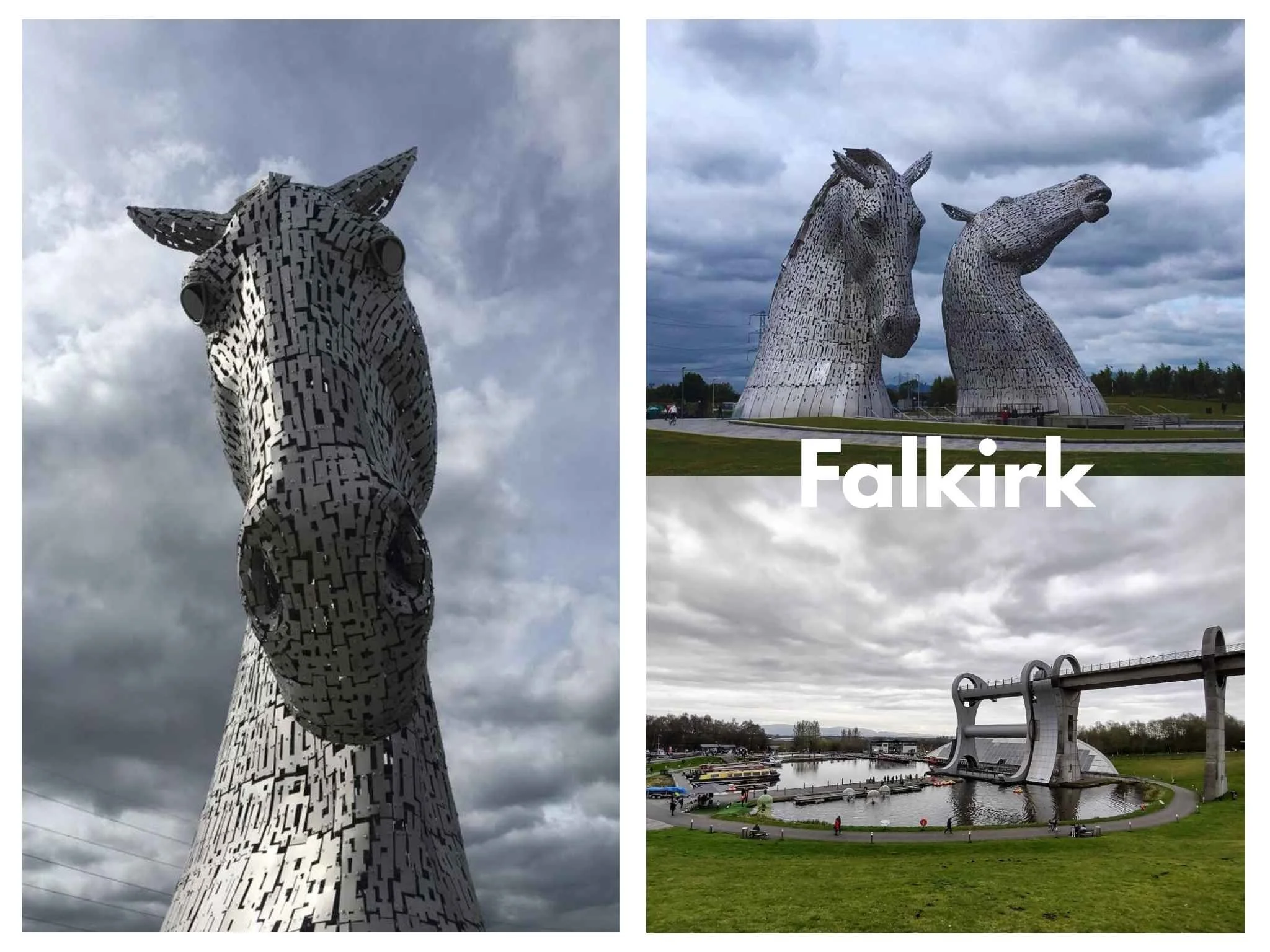 Falkirk 著名景點 The Kelpies 馬頭雕塑與 Falkirk Wheel 旋轉船梯。