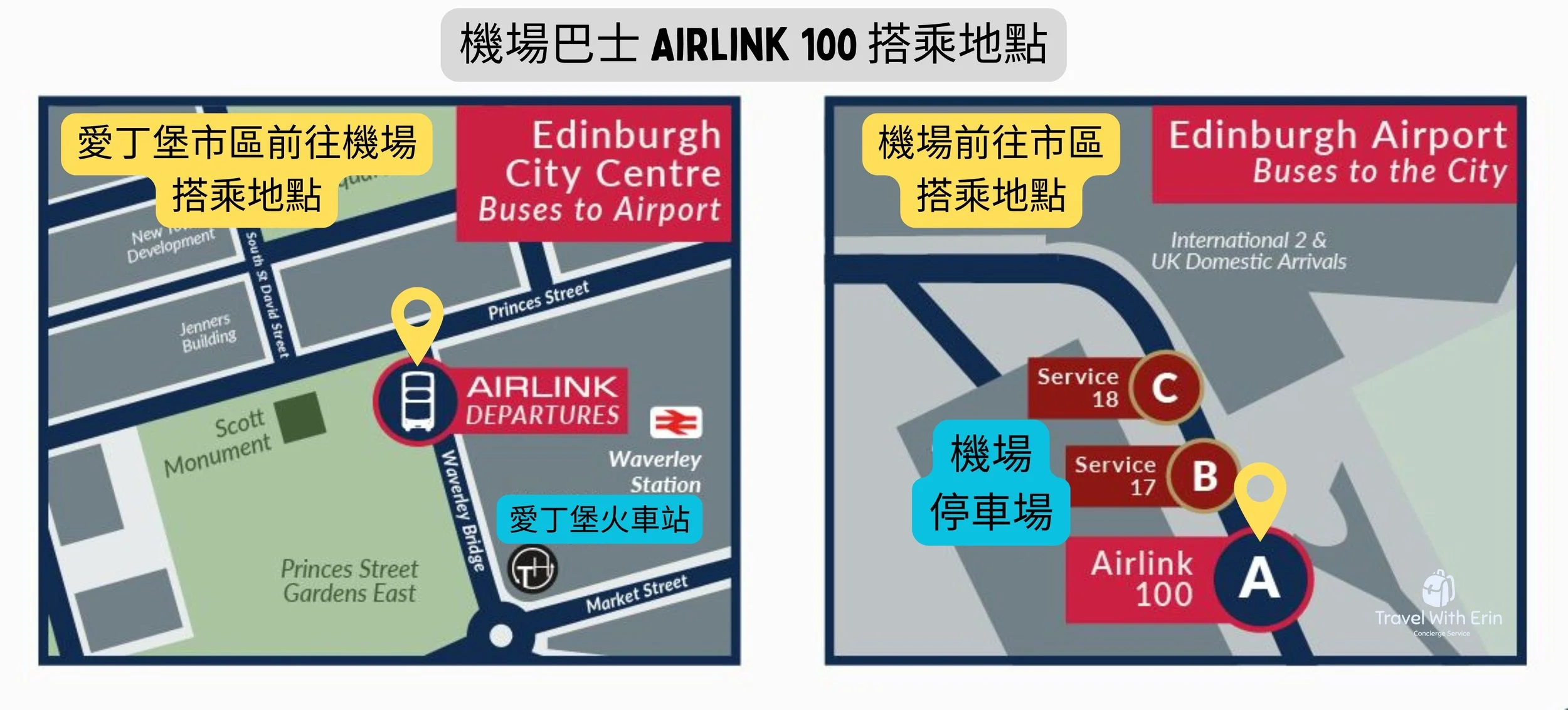 愛丁堡機場巴士 Airlink 100 搭乘地點地圖