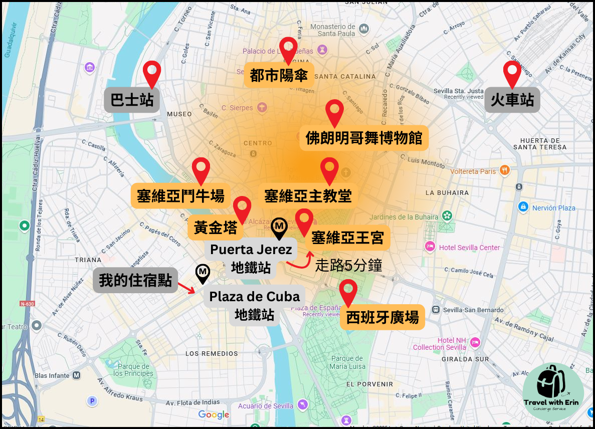 塞維亞 Eurostars Guadalquivir 飯店地理位置圖，位於 Los Remedios 區靠近河畔