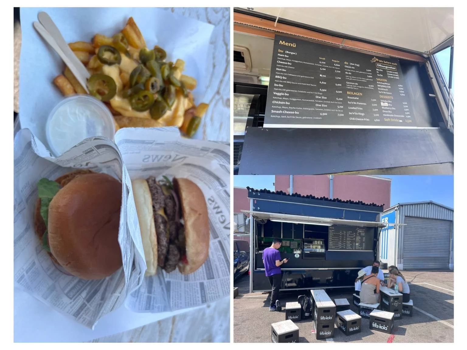 bu 'n' do (Burger & HotDogs) 餐車外觀與餐點，距離保時捷博物館不遠，適合安排順遊用餐。