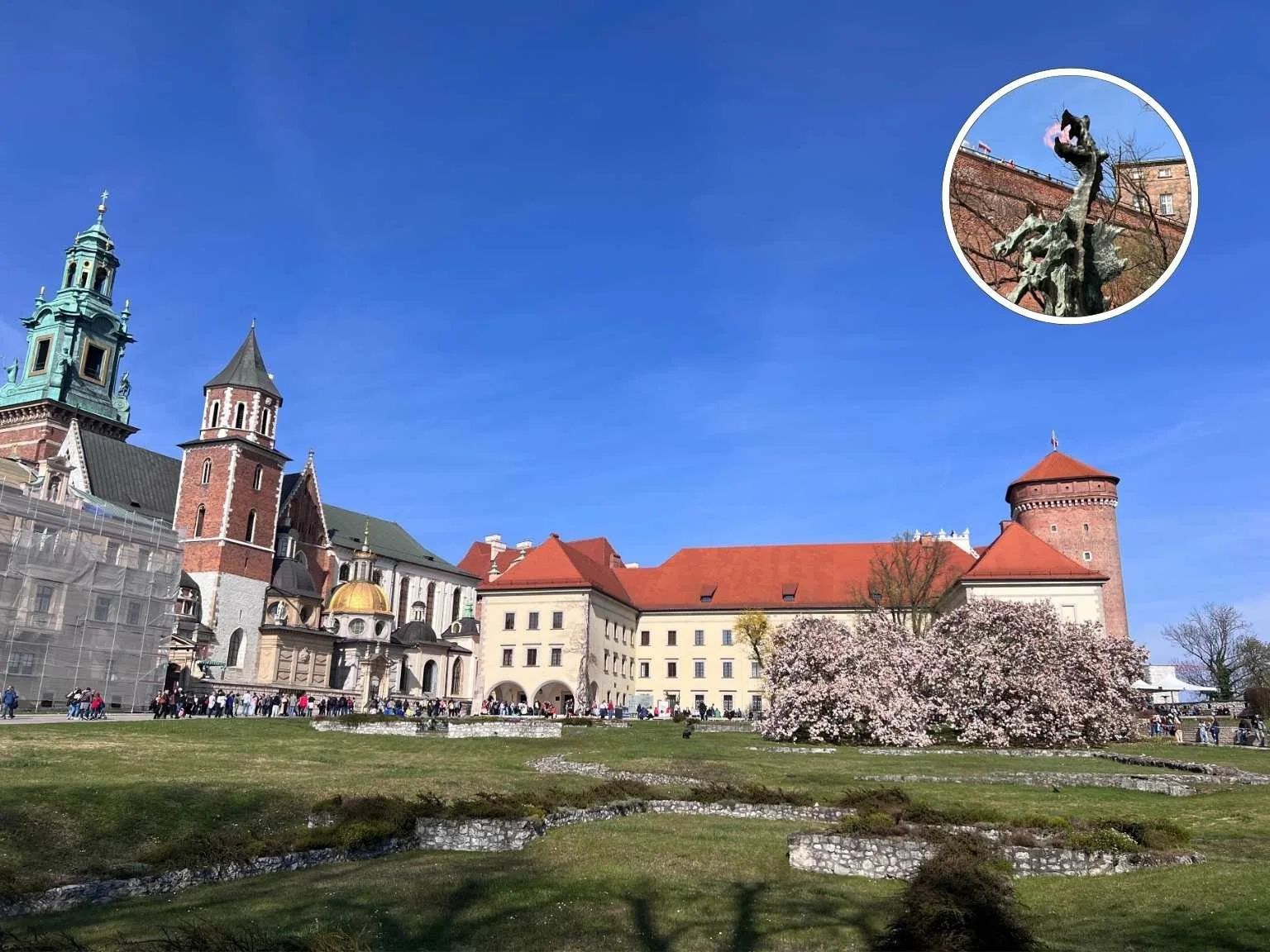 克拉科夫最經典地標瓦維爾城堡，以及城堡下方的瓦維爾龍雕像