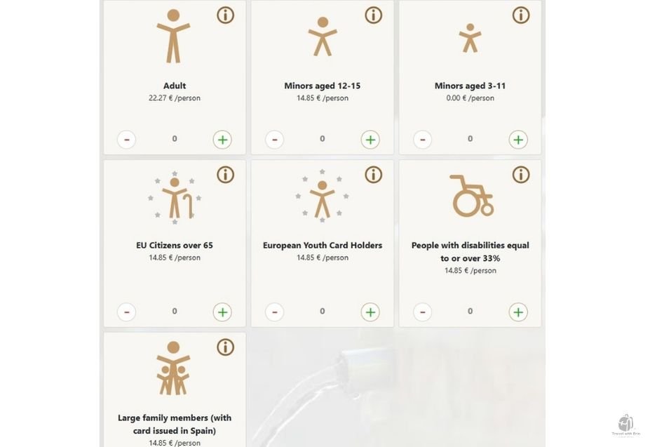 在阿爾罕布拉宮官網填寫購票人數，包括成人與兒童數量