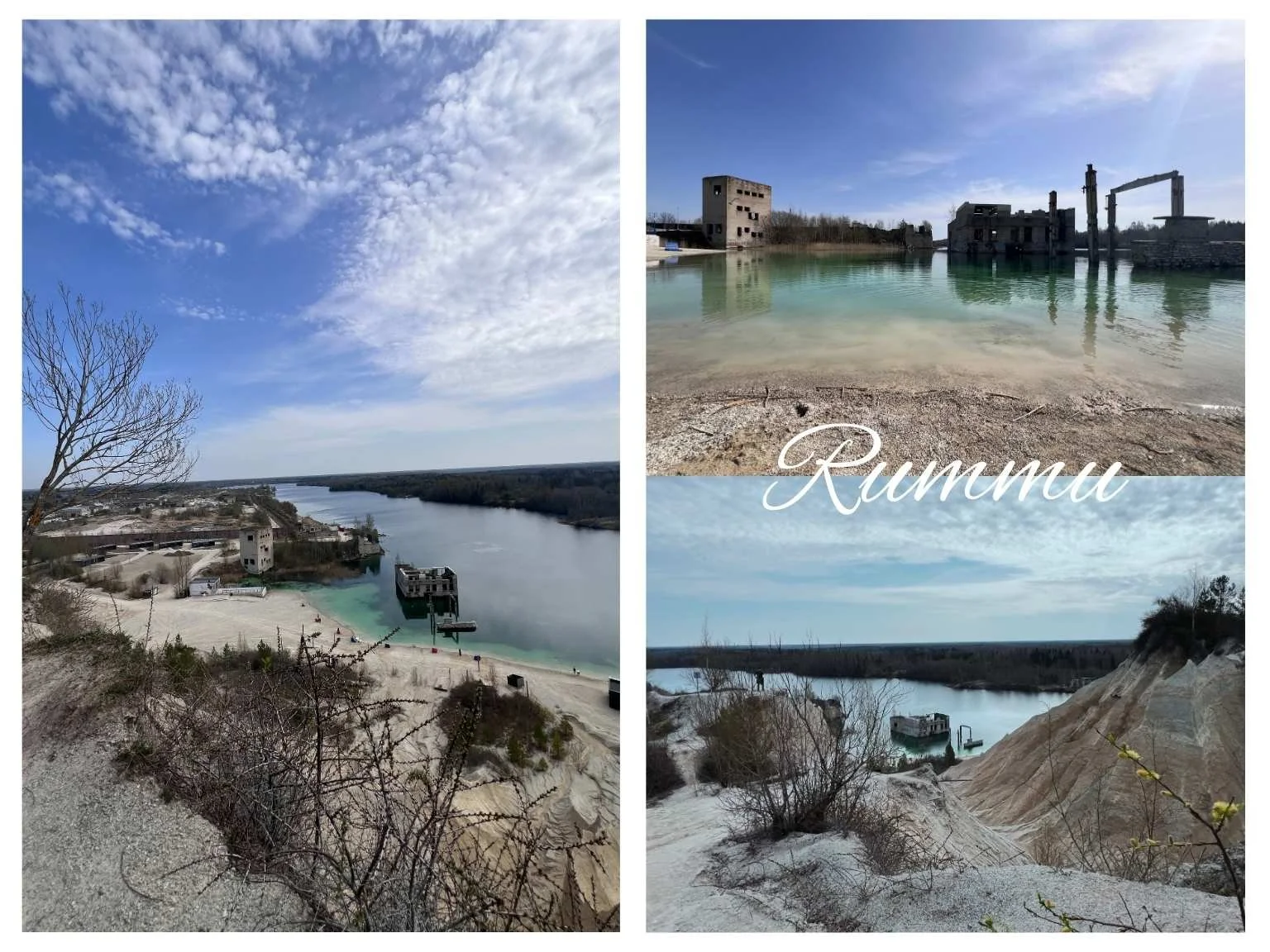 塔林近郊 Rummu 水下採石場與廢棄監獄遺跡，搭配淡藍綠色湖水的夢幻景色。