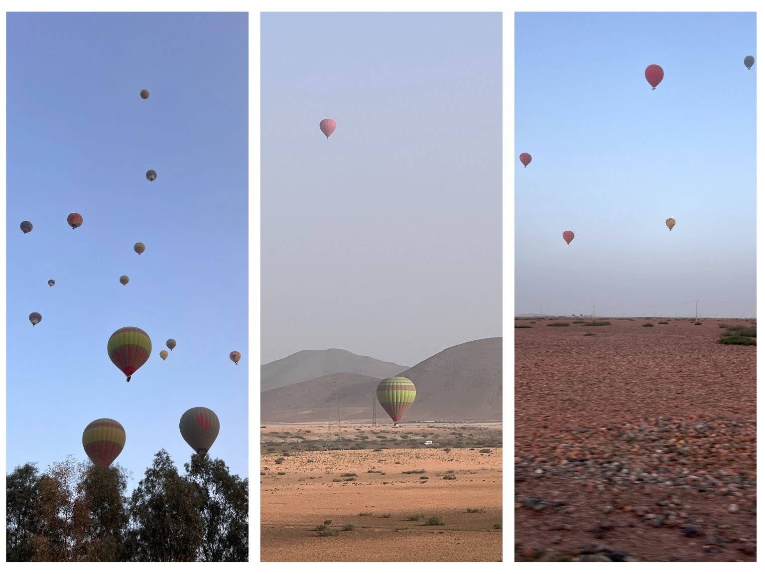 摩洛哥自由行參加當地團的熱氣球行程，天空中佈滿熱氣球非常夢幻。