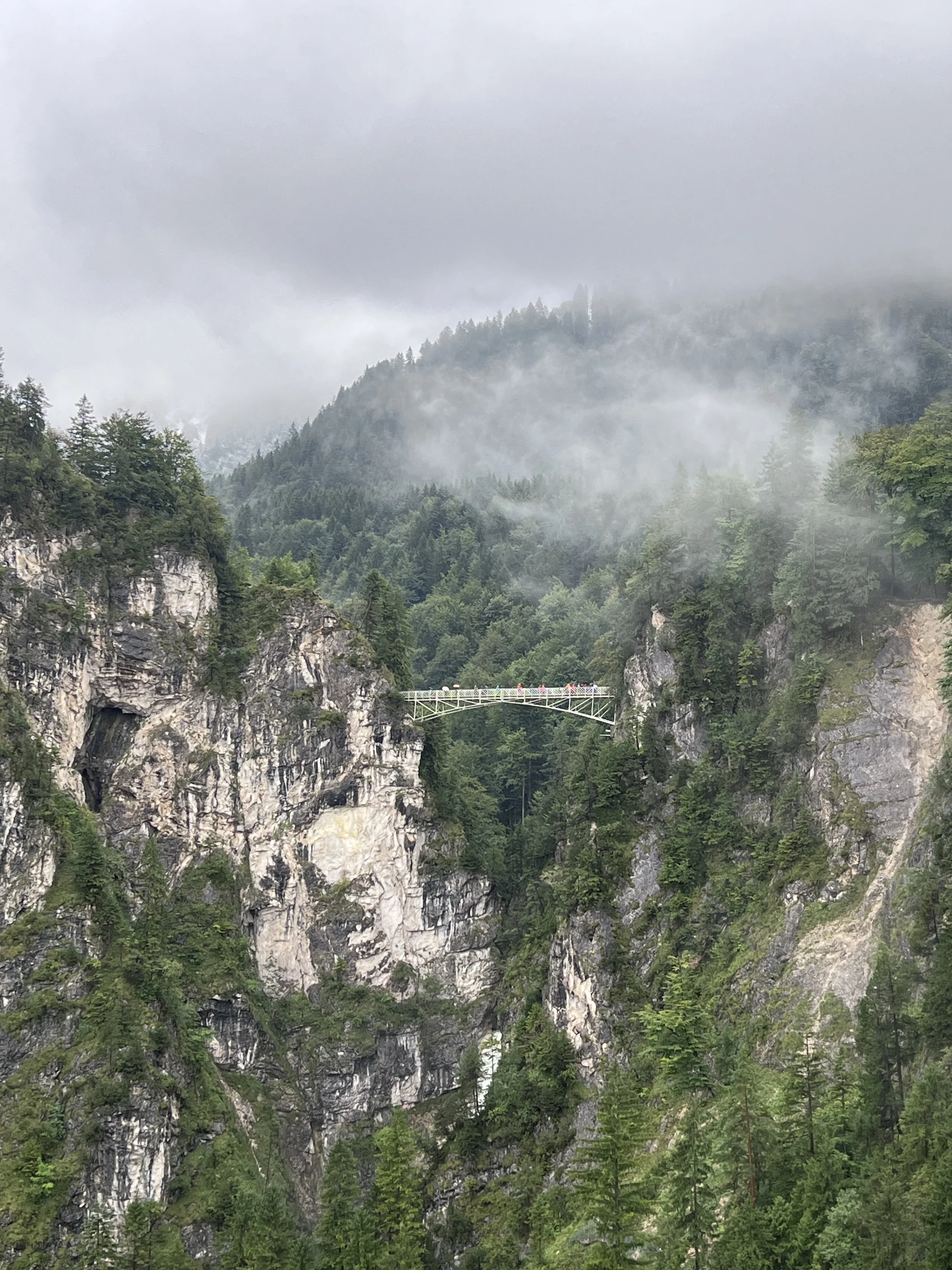 德國新天鵝堡俯瞰瑪麗安橋及其山谷景觀。