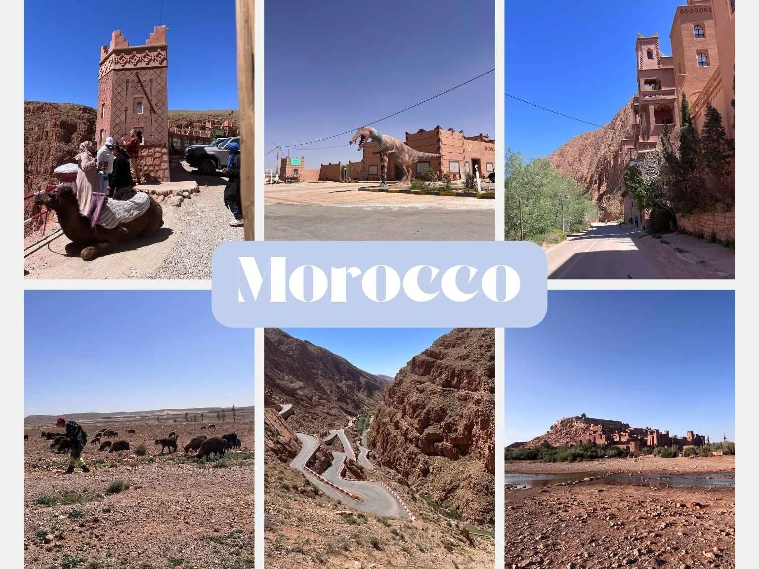 摩洛哥自駕途中看到的風景，包括達德斯峽谷髮夾彎 艾本哈杜和荒涼大地。