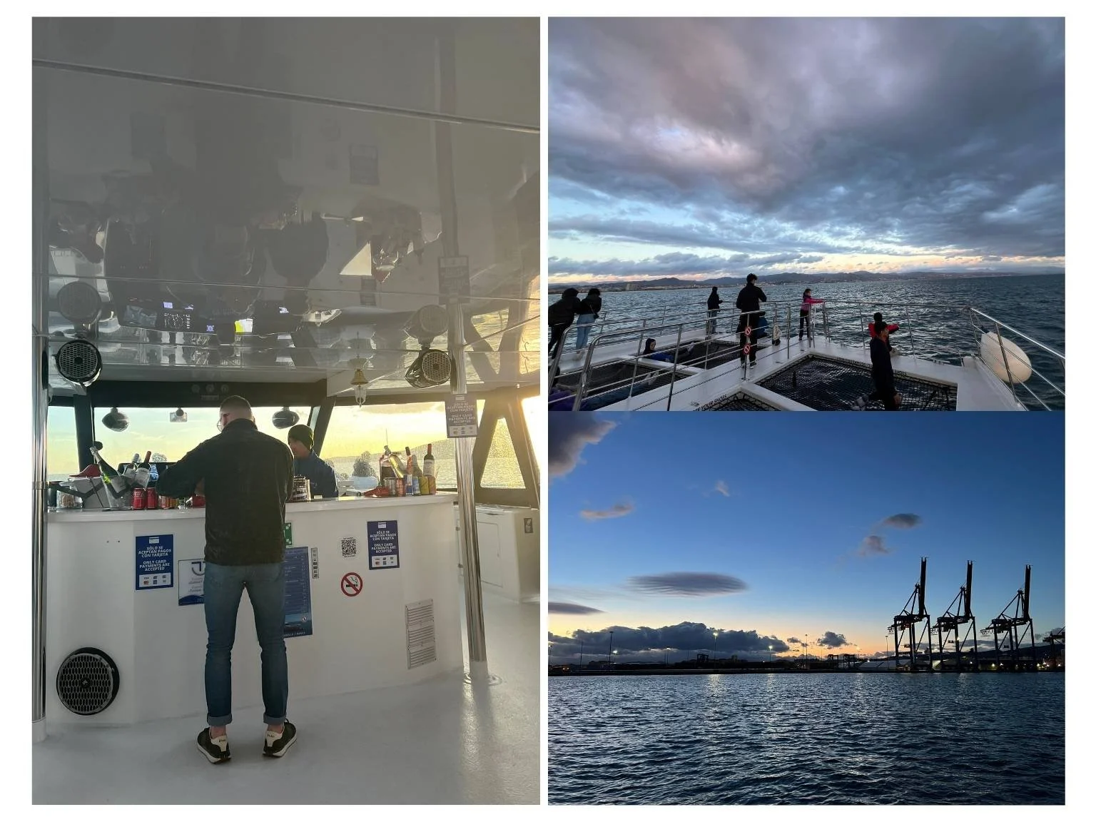 從馬拉加港搭乘雙體帆船出海，欣賞船上與海上的美麗風景。