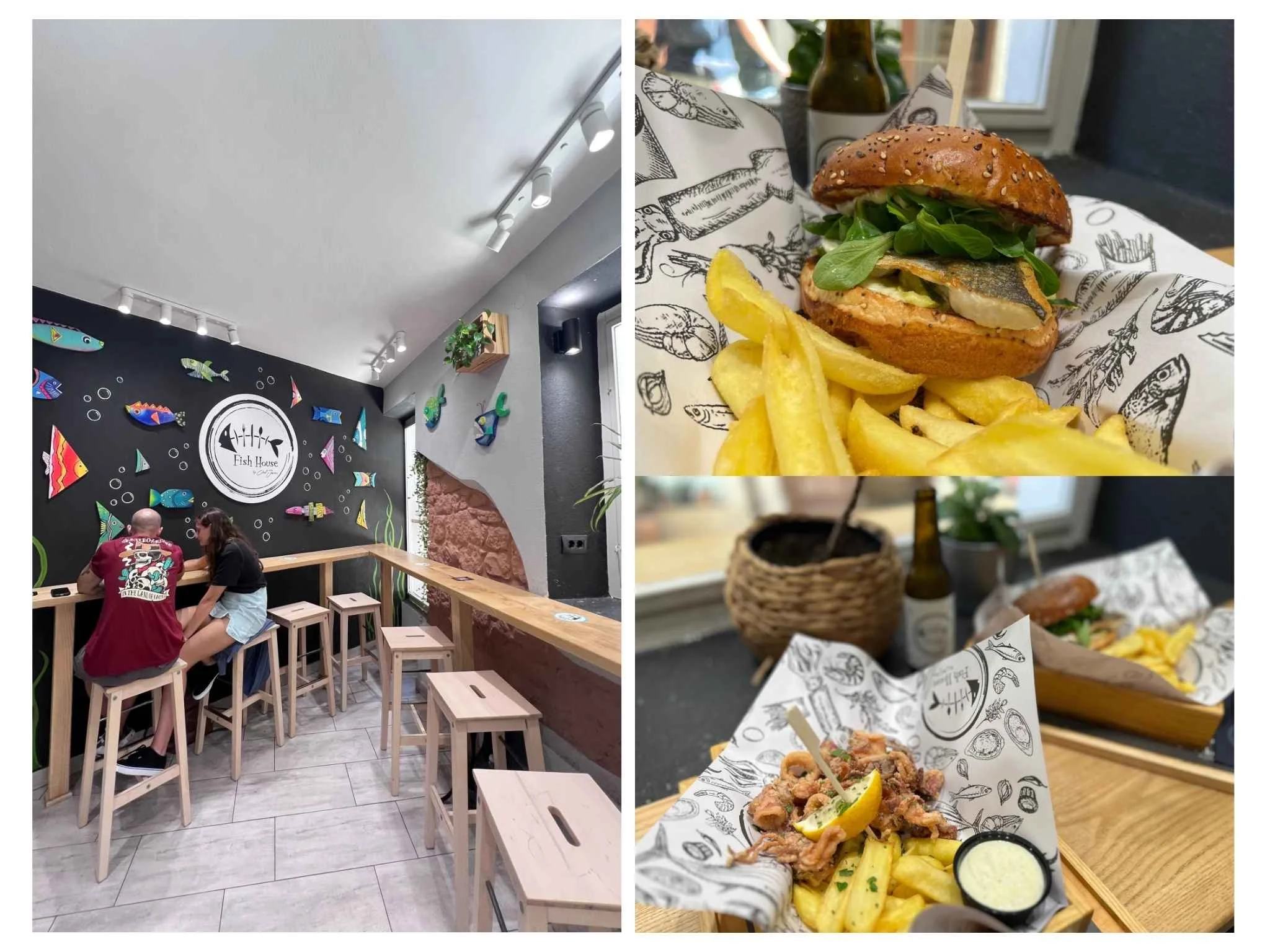 羅維尼推薦餐廳 Fish House 的魚漢堡與炸海鮮，新鮮又好吃。