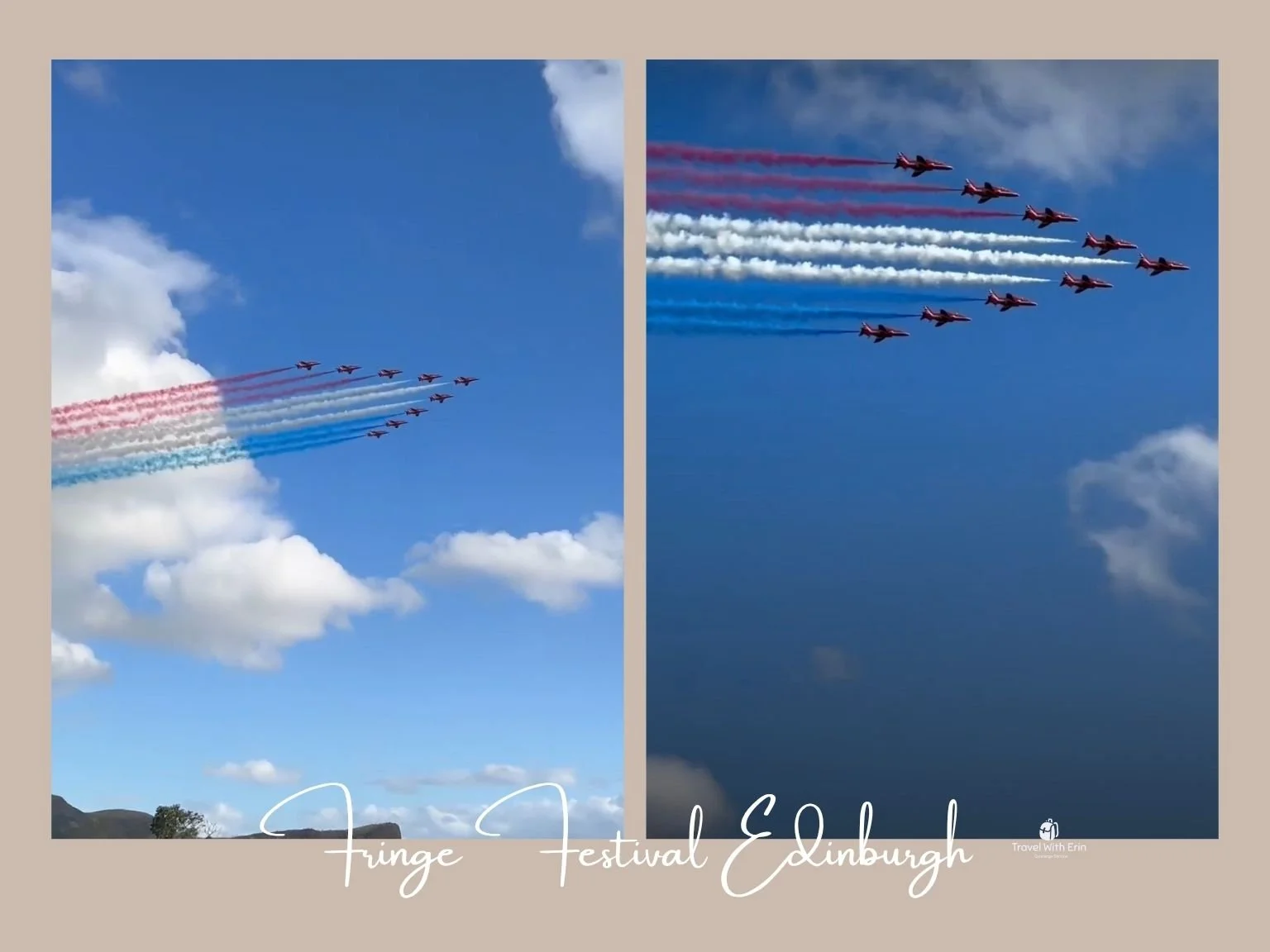 愛丁堡藝穗節期間的 Air Force Show，飛機編隊飛越城市上空，為節慶增添震撼氣氛。