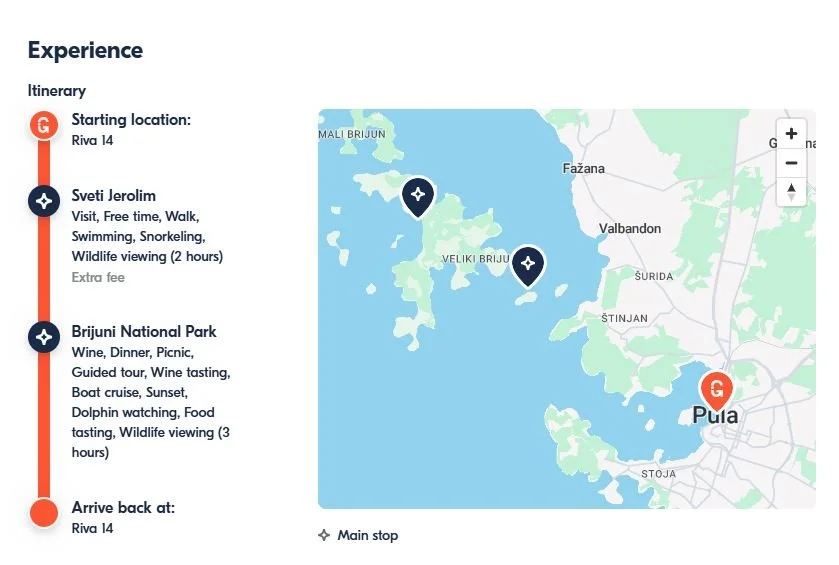 從普拉出發前往布里奧尼群島國家公園的一日遊路線。