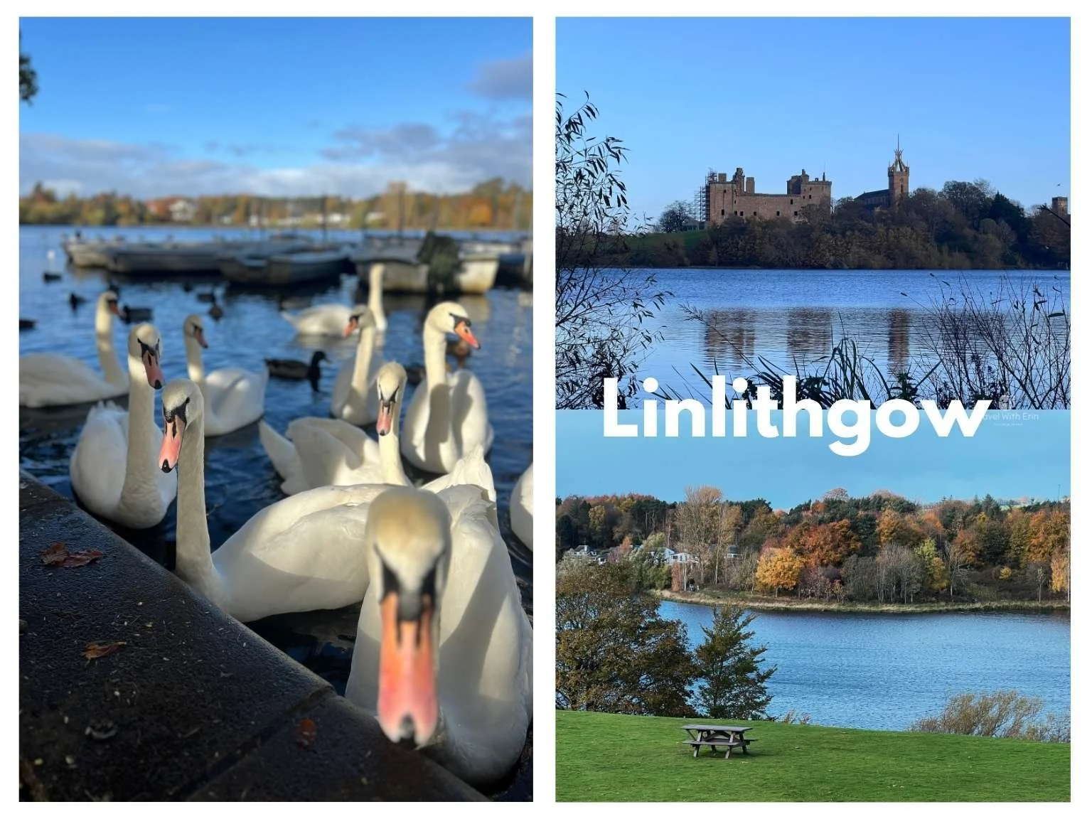 Linlithgow 小鎮最具代表性的景點 Linlithgow Palace，前方就是環繞宮殿的 Linlithgow Loch，景色寧靜又優美。