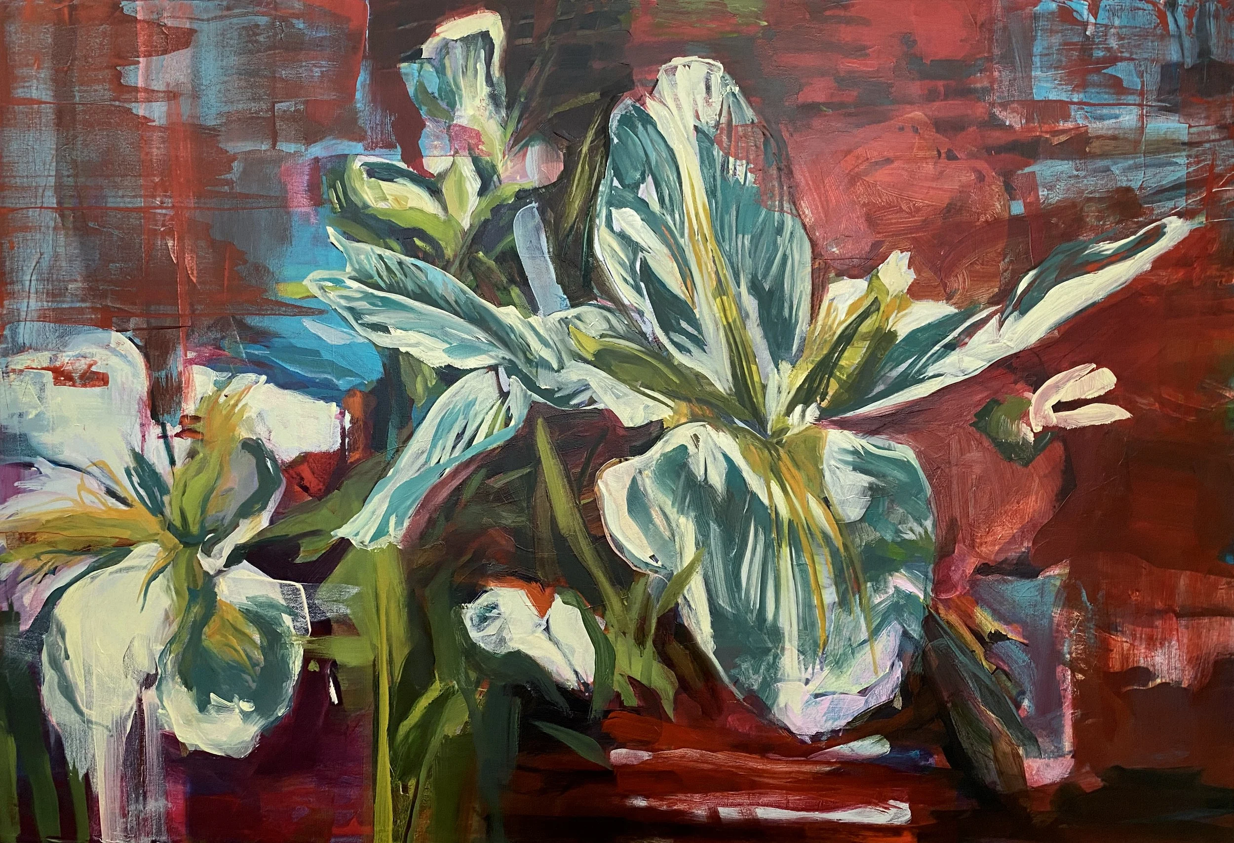 Iris and The Lake, 2023, 30" x 44", oil on canvas