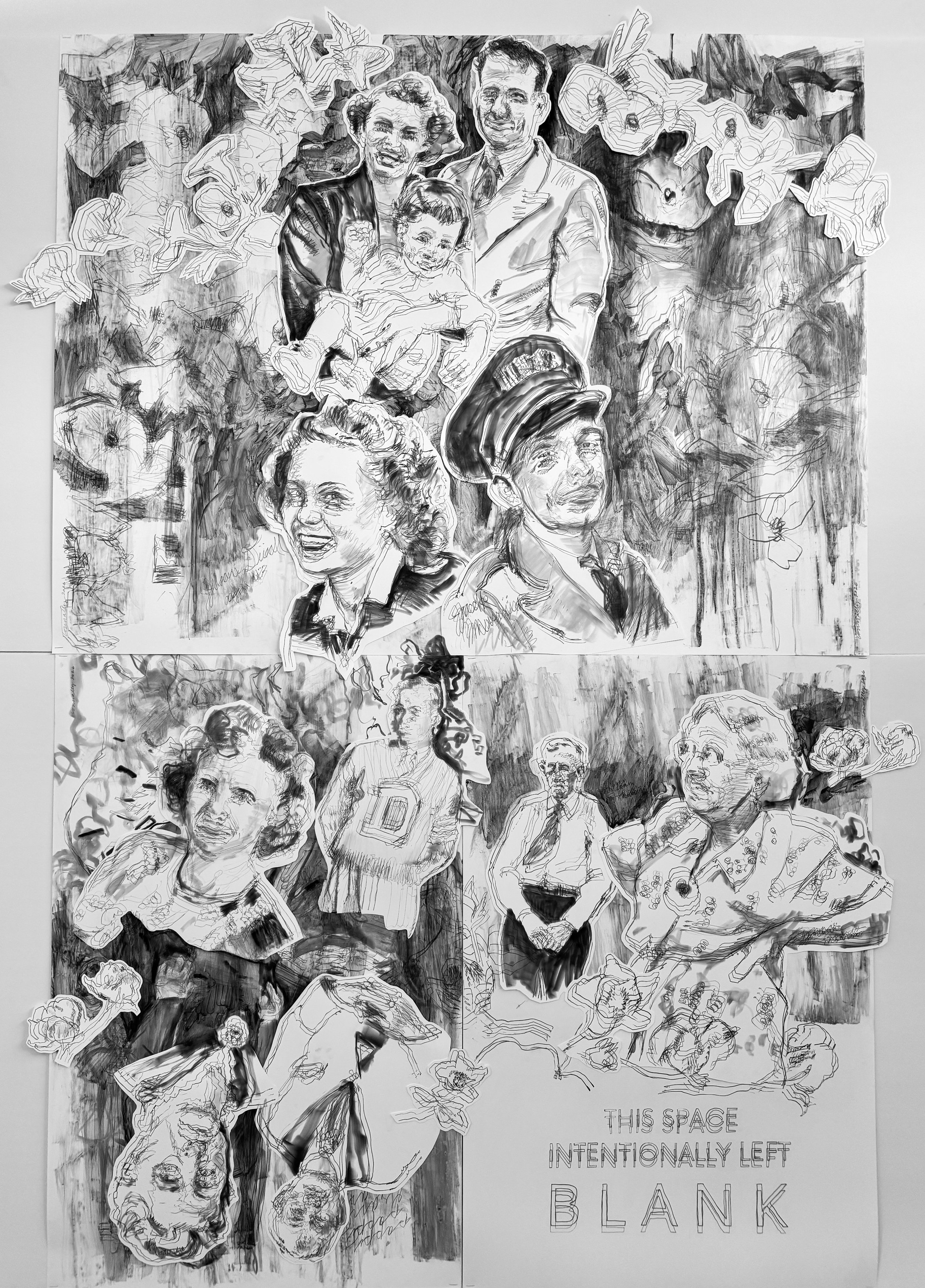 Morning, Glory, 2026, 82 x 58 in, graphite and pastel on yupo 