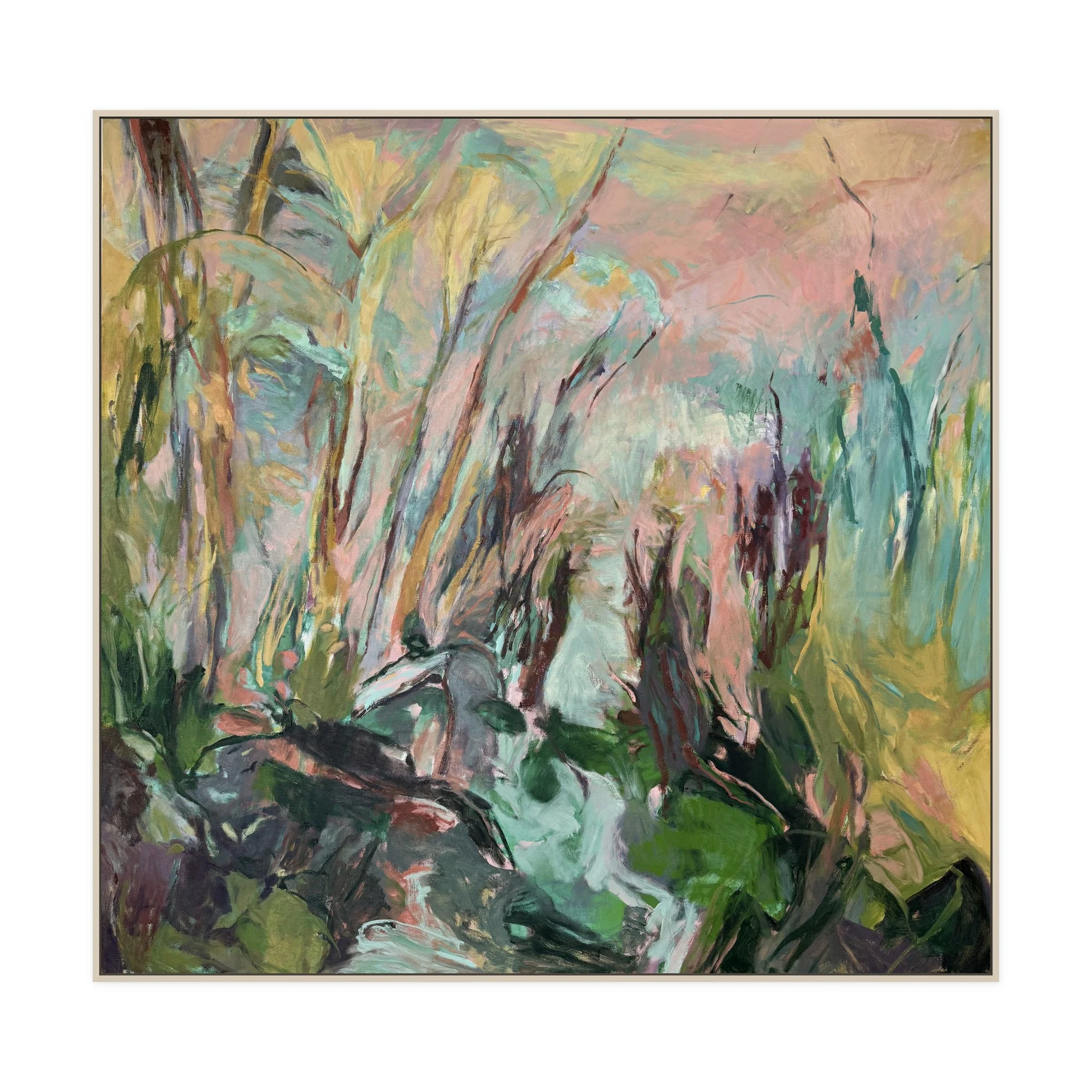 Morning Touches The Bosque, 2025, 50 x 52 in, oil on canvas