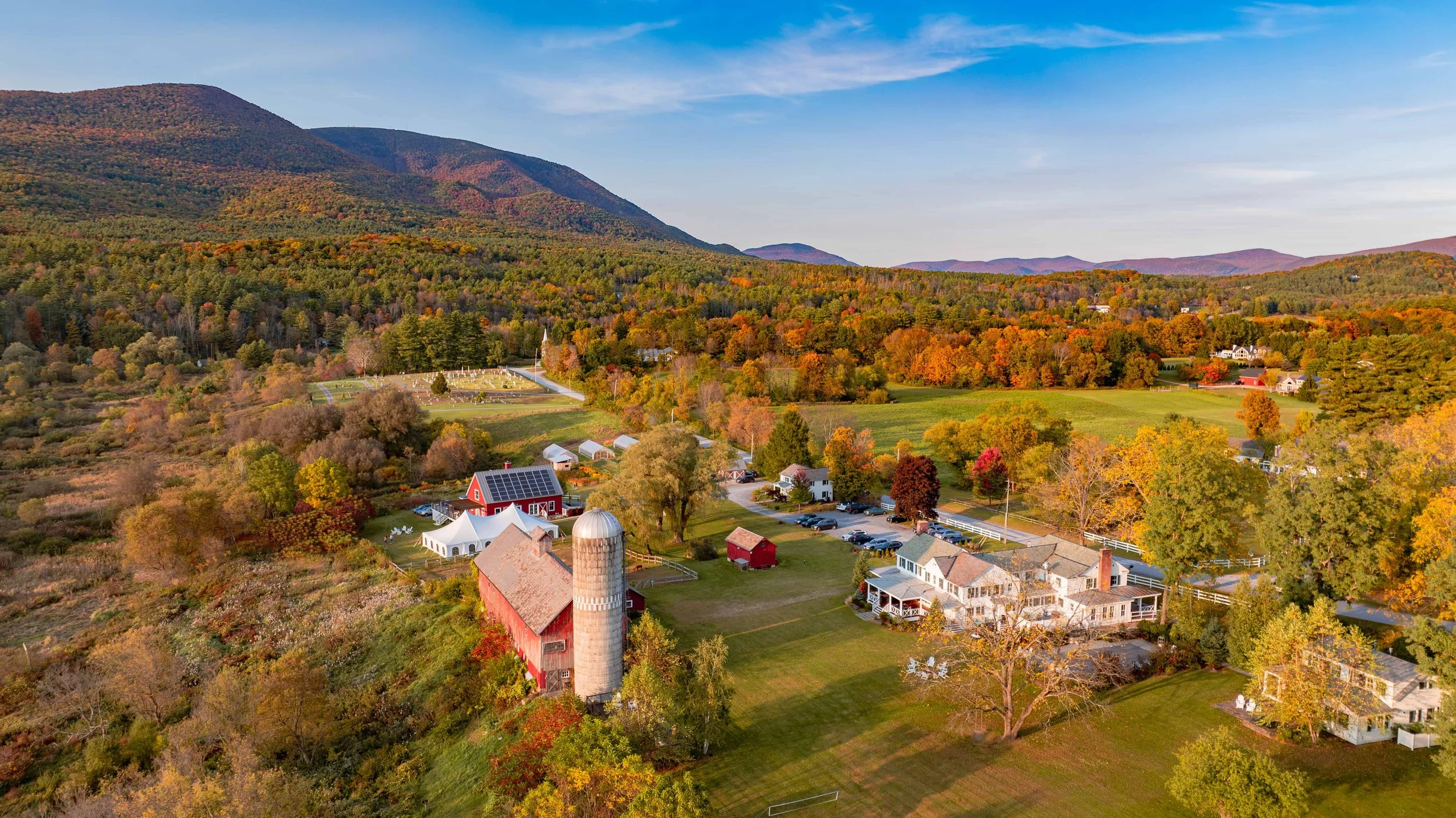 aerial photo of Hill Farm with Fall color