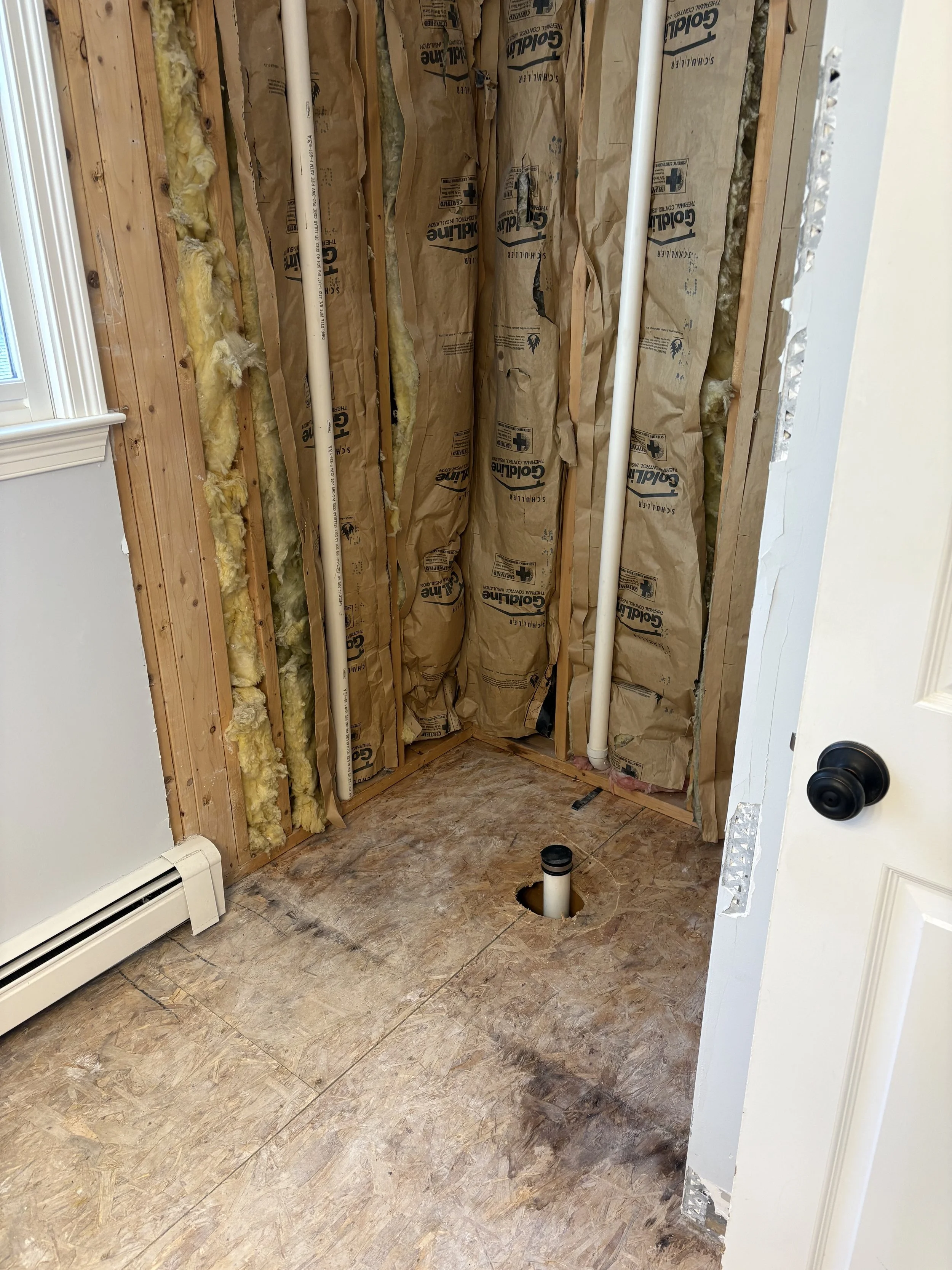 Kingston MA bathroom demo insulation plumbing rough in