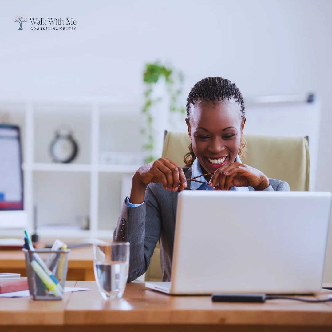 A happy woman at work