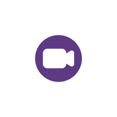 Zoom video conferencing icon with a camera symbol in a purple circle.