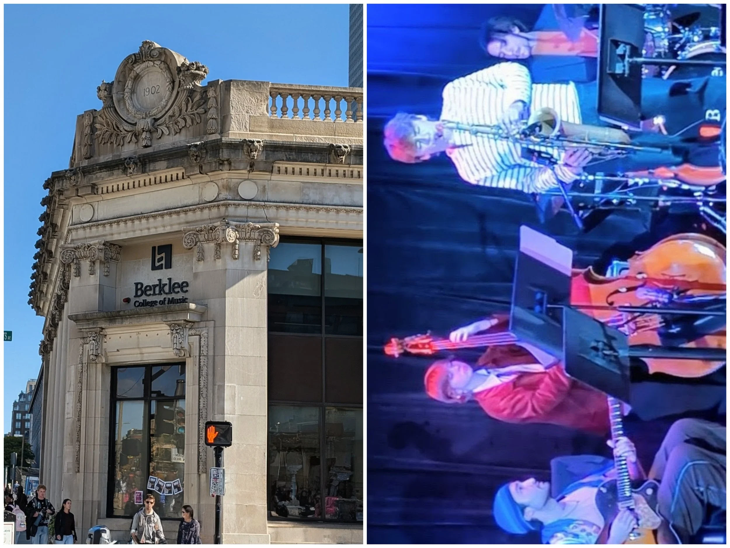 Visiting Berklee College of Music in Boston, Massachusetts.  Berklee is one of the top contemporary music colleges globally.  (Right photo)  Berklee jazz concert.  (Oct. 2025)