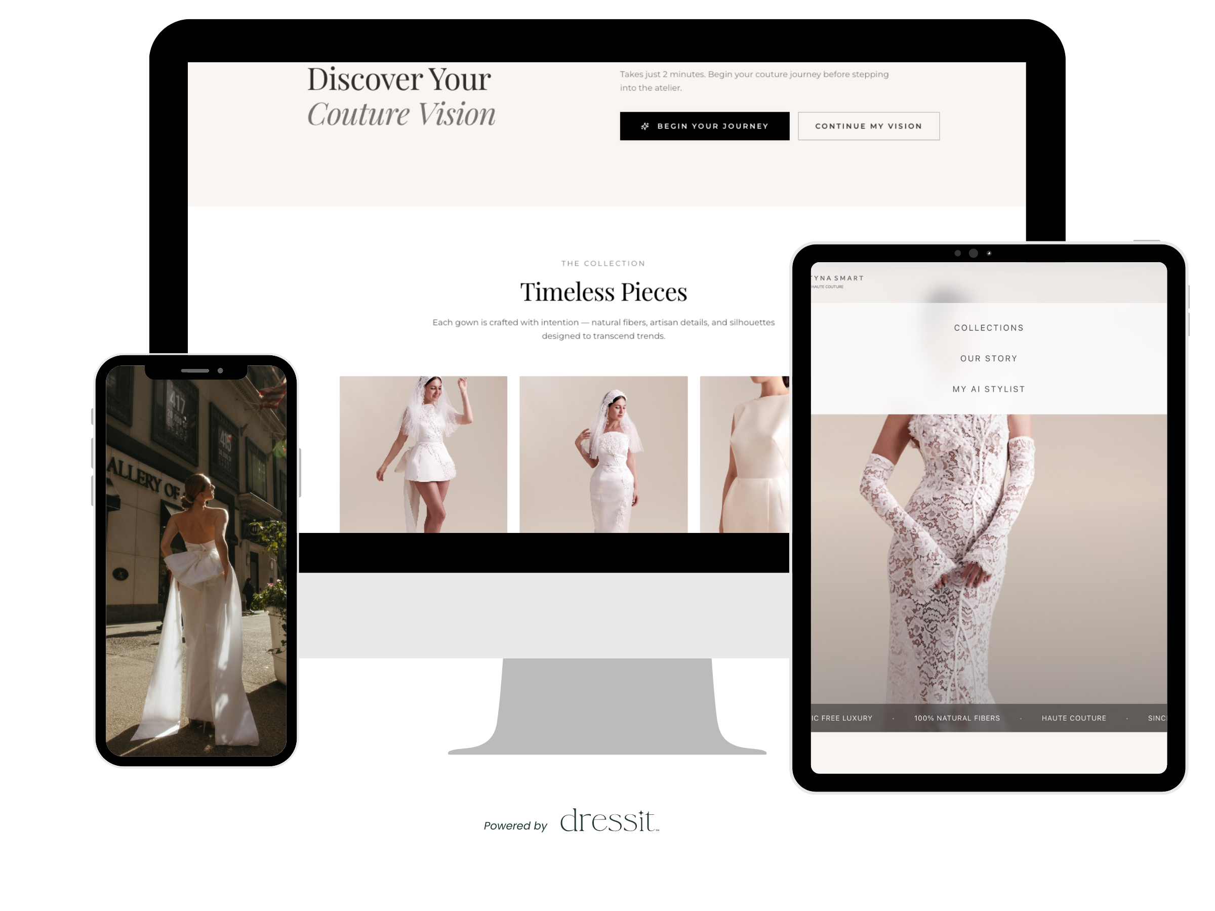 iPhone, iMac and iPad with dressit images of designer justyna smart