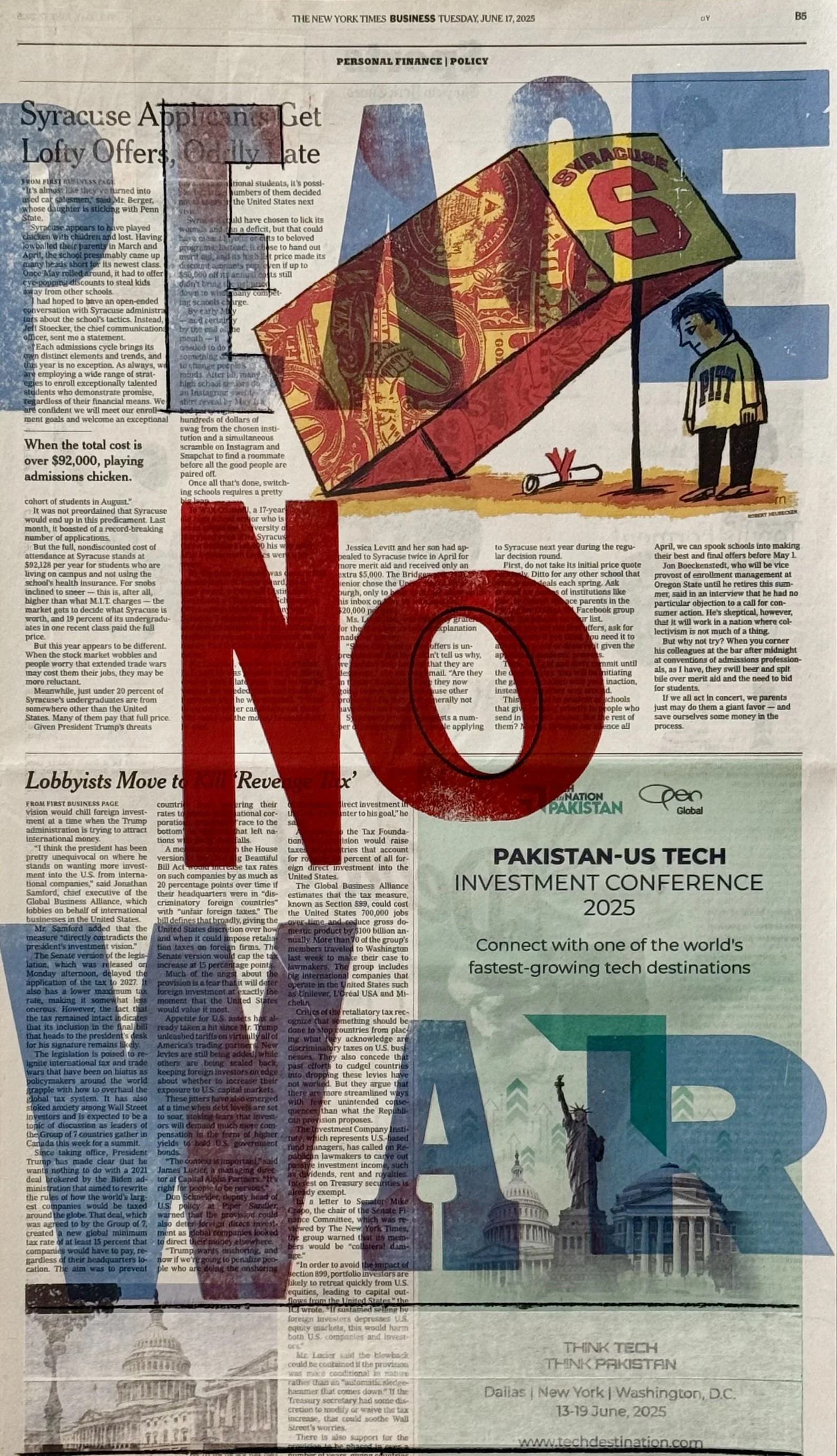 NO is a Complete Sentence - Unique letterpress print on newspaper