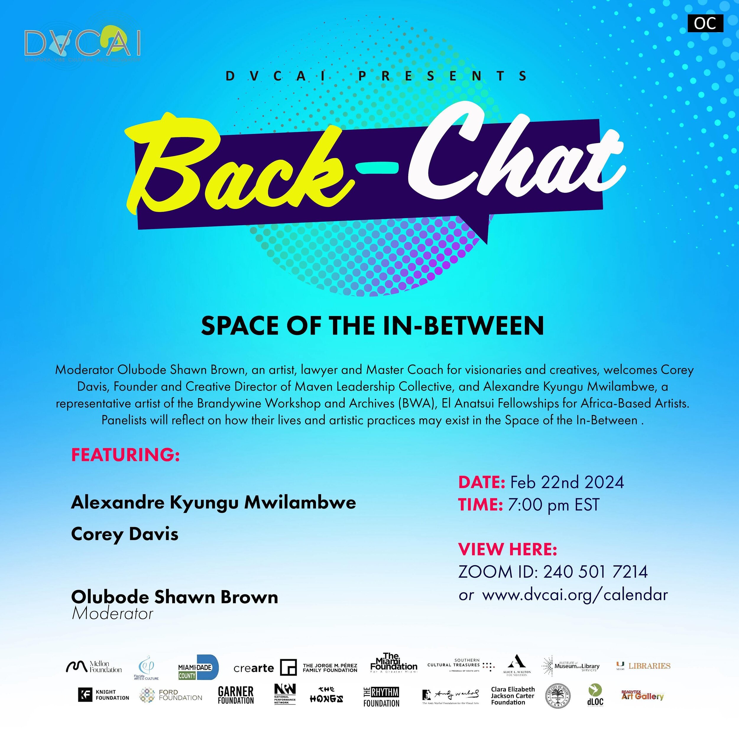 Diaspora Vibe Cultural Arts Incubator presents its February Back-Chat series, where art, culture, and powerful conversations converge in an illuminating online event. 

Join us on February 22, 2024, from 7 pm - 8 pm EST for an evening immersed in the