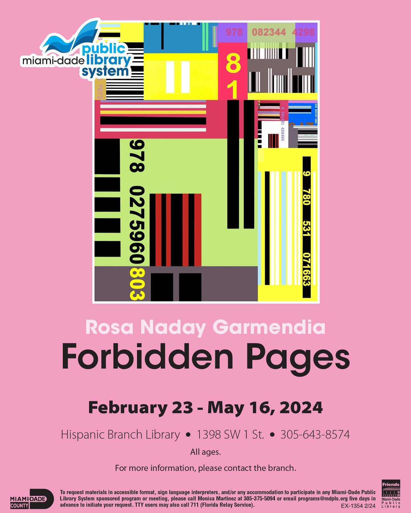 Forbidden Pages is now open to the public @miamidadepubliclibrary in the Hispanic Branch. Stay tuned for Opening Reception on March 21.  @the.biscaynepoet @dvcai @extravirginpress @oolitearts @oolitearts @assets4artists @incahootsresidency #printmaki