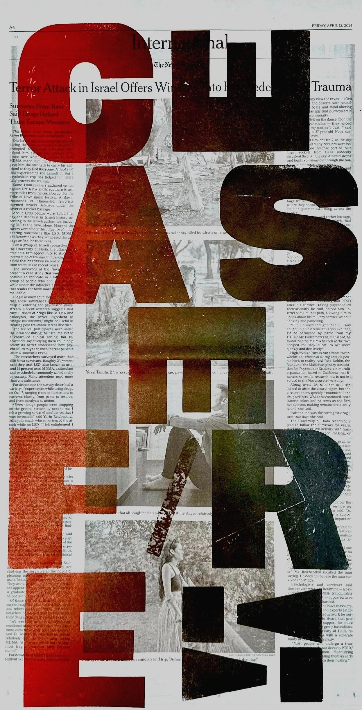 Cease Fire - Letterpress print on New York Times