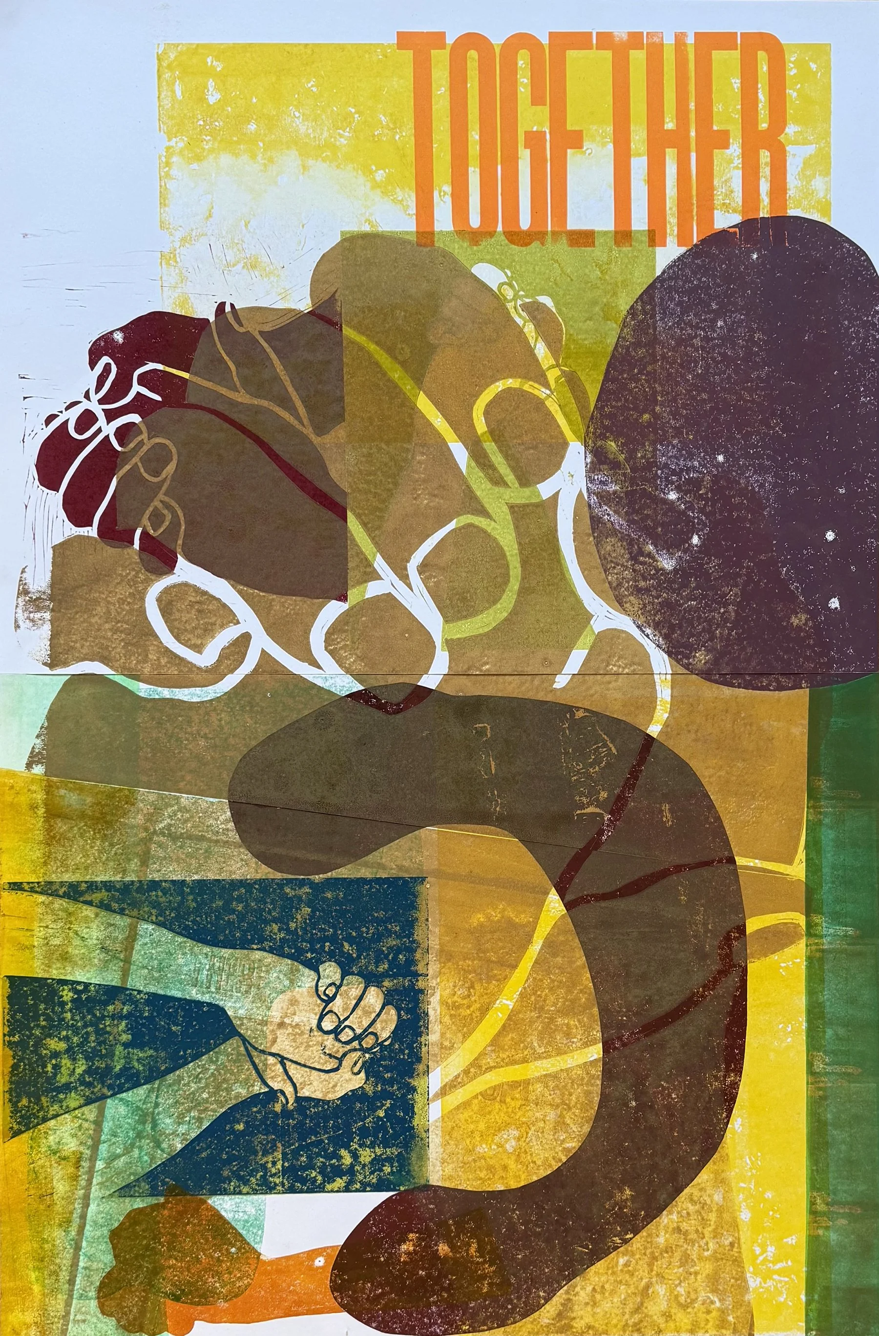 Together II, 2026
relief, linoleum, letterpress mono print on paper, 38 × 25 inches (96.5 x 63.5 cm)