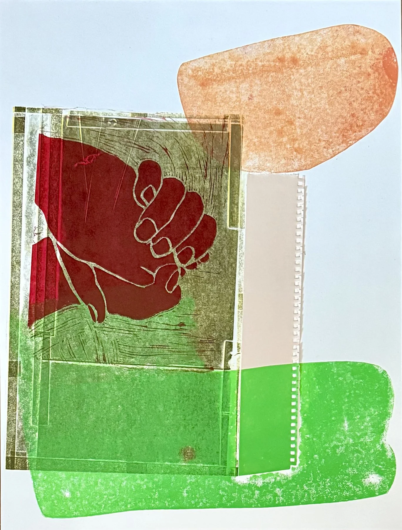 A Place for Us, 2026
relief, linoleum, mono print and recycled paper, 25 × 19 inches (63.5 x 48.26 cm)