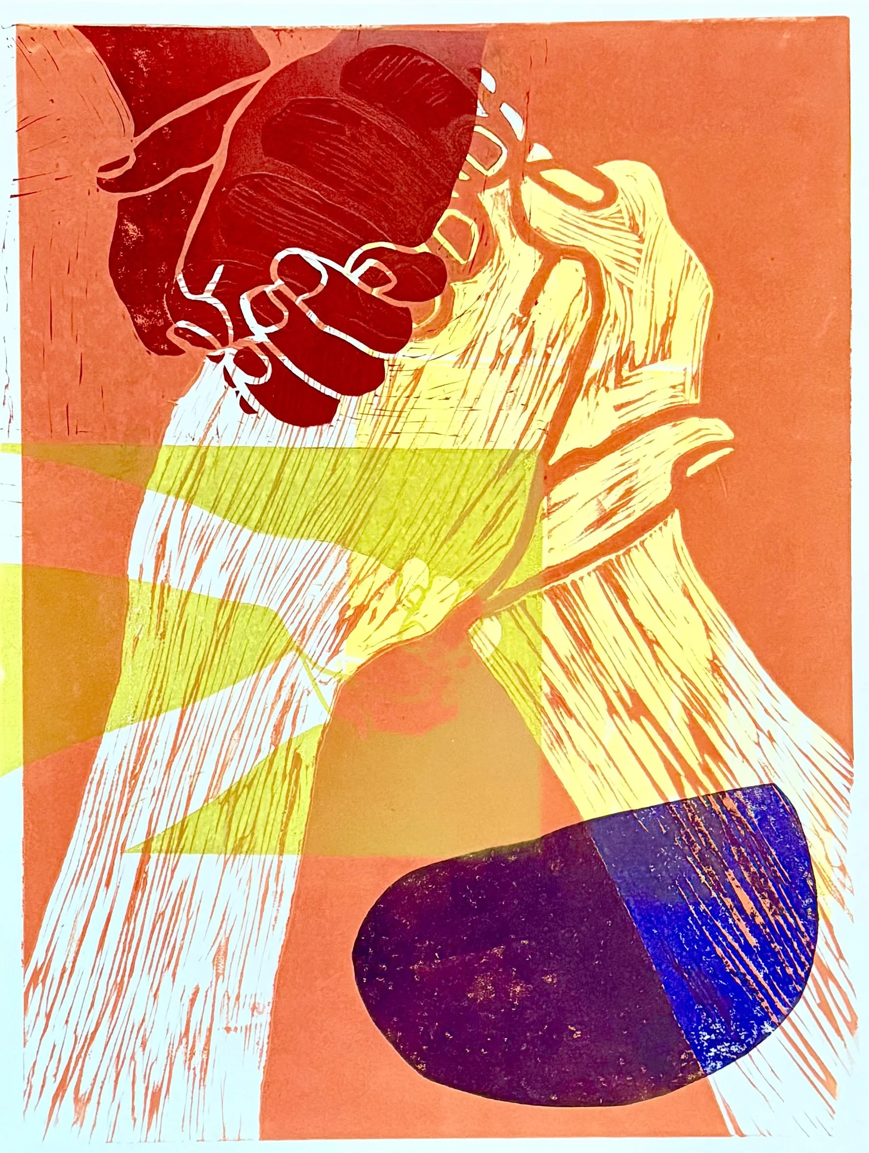 The Space We Share, 2026, relief, linoleum, mono print on recycled paper, 25 × 19 inches (63.5 x 48.26 cm)
